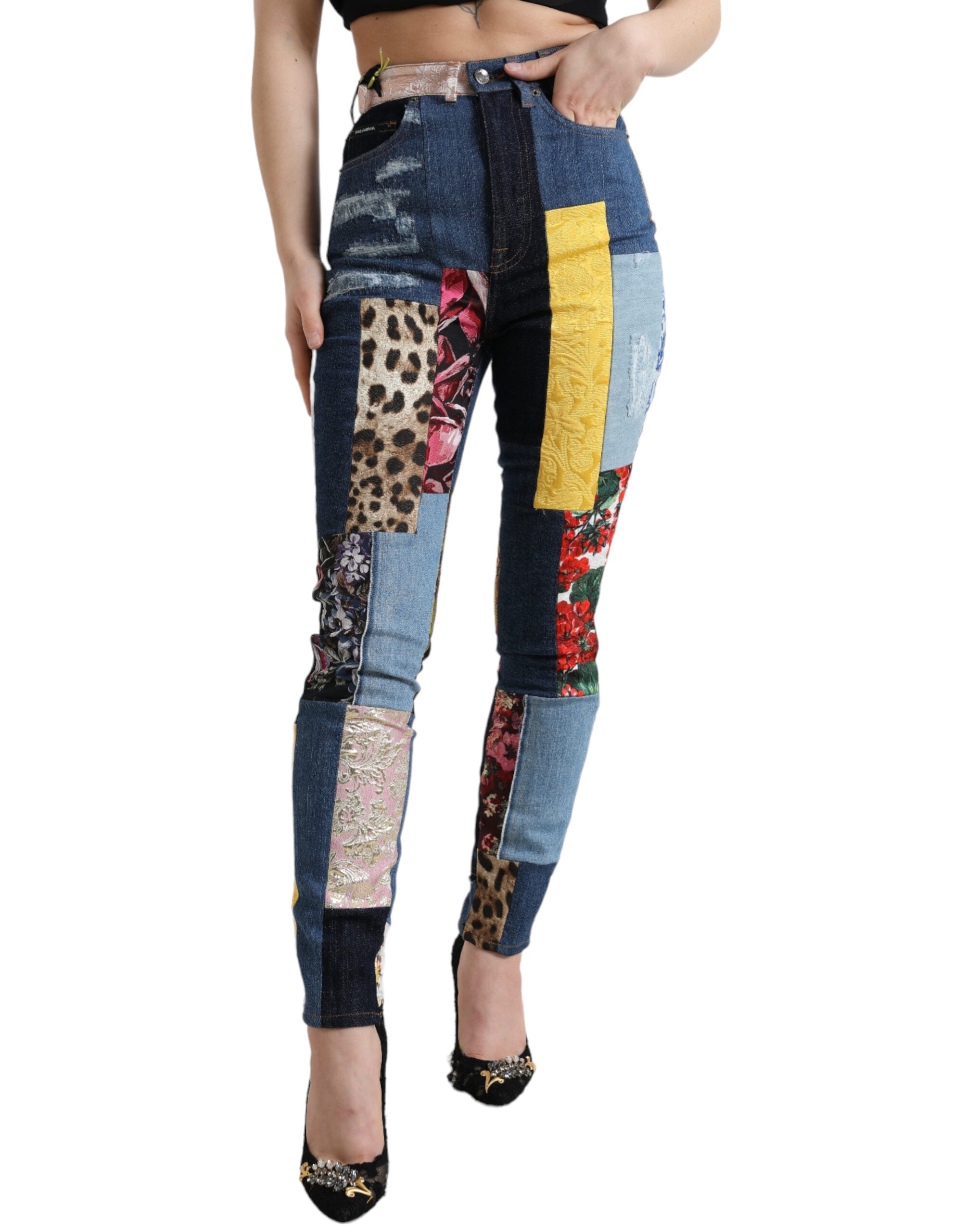 Dolce &amp; Gabbana – Enge Jeans im leuchtenden Patchwork-Look
