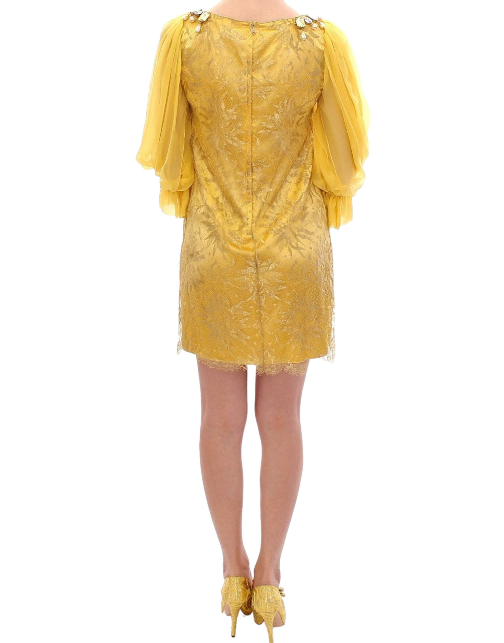 Mini-robe Dolce &amp; Gabbana en dentelle jaune ornée de cristaux