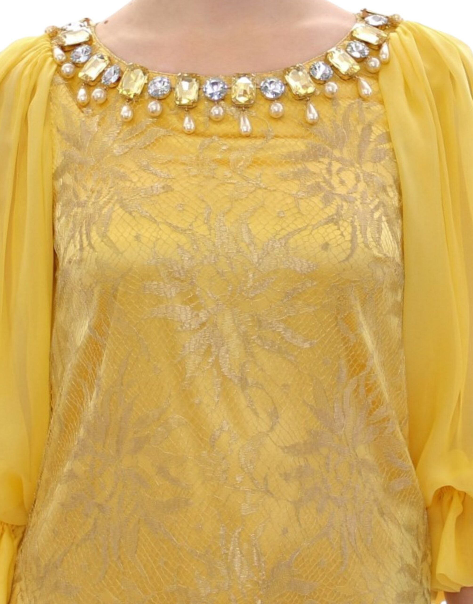 Mini-robe Dolce &amp; Gabbana en dentelle jaune ornée de cristaux