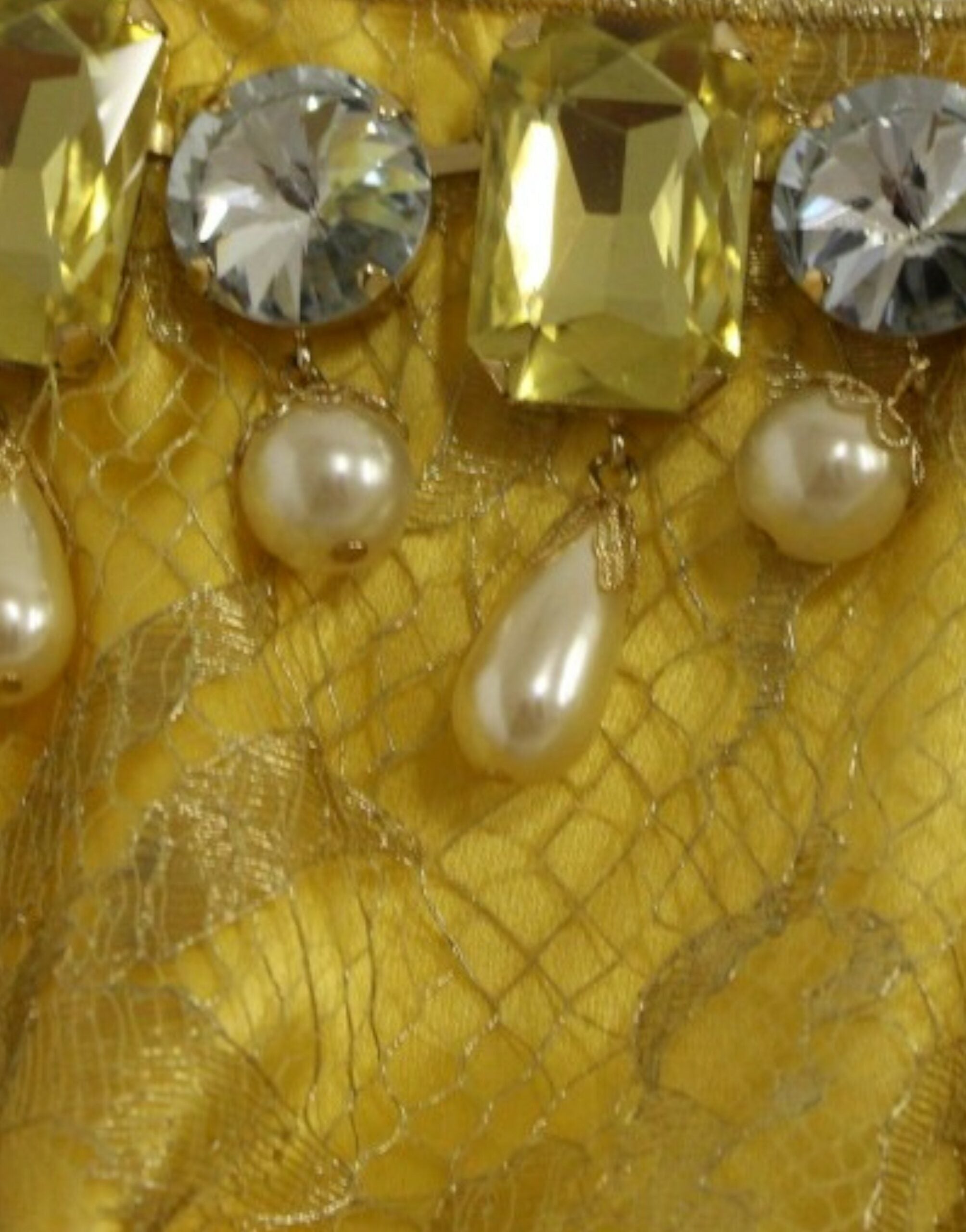 Mini-robe Dolce &amp; Gabbana en dentelle jaune ornée de cristaux