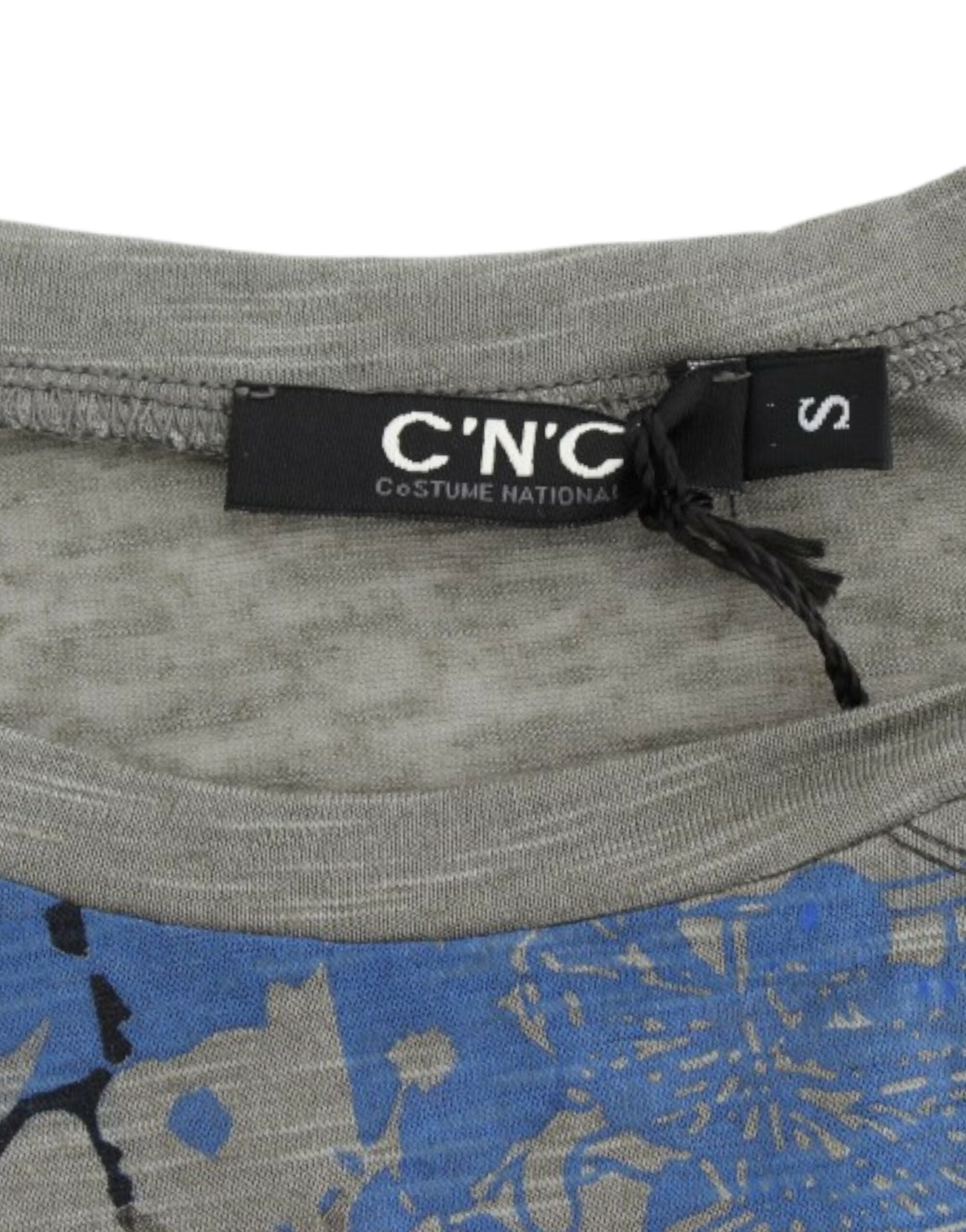 Costume National Chic – Ärmelloses, graues Top mit blauen Details