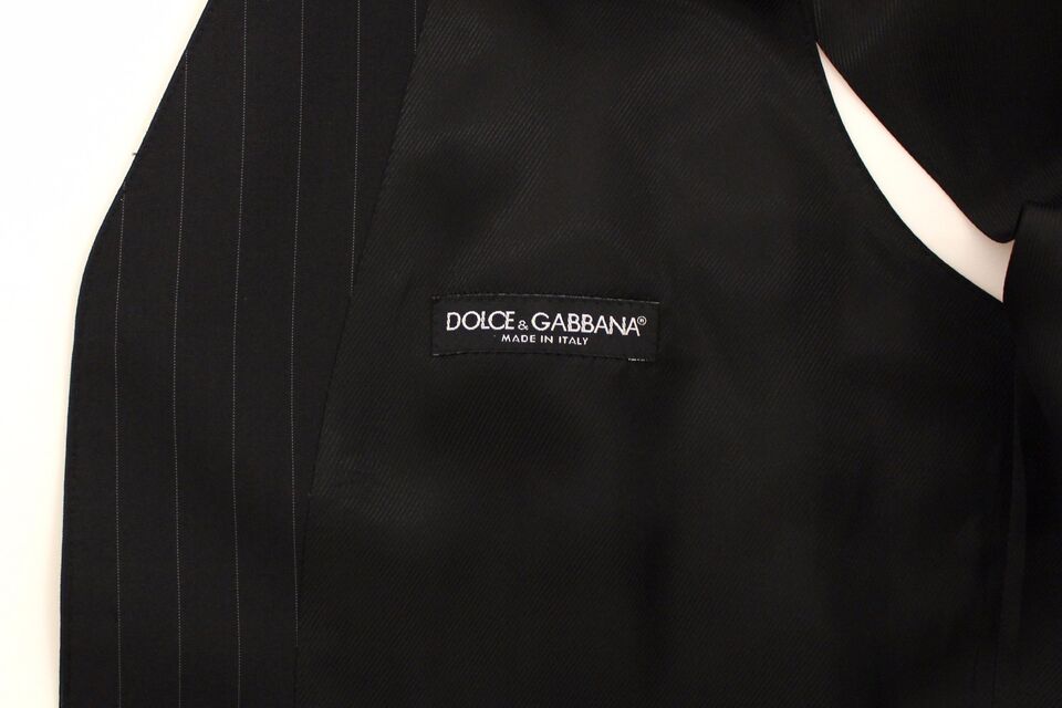 Dolce &amp; Gabbana Chic Robe Gilet en Laine et Soie à Rayures Noires