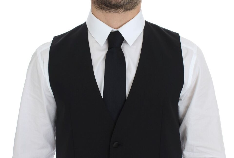Gilet élégant en soie et laine noire Dolce &amp; Gabbana
