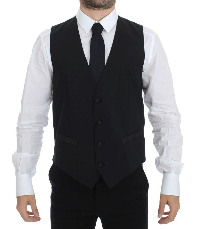 Gilet élégant en soie et laine noire Dolce &amp; Gabbana