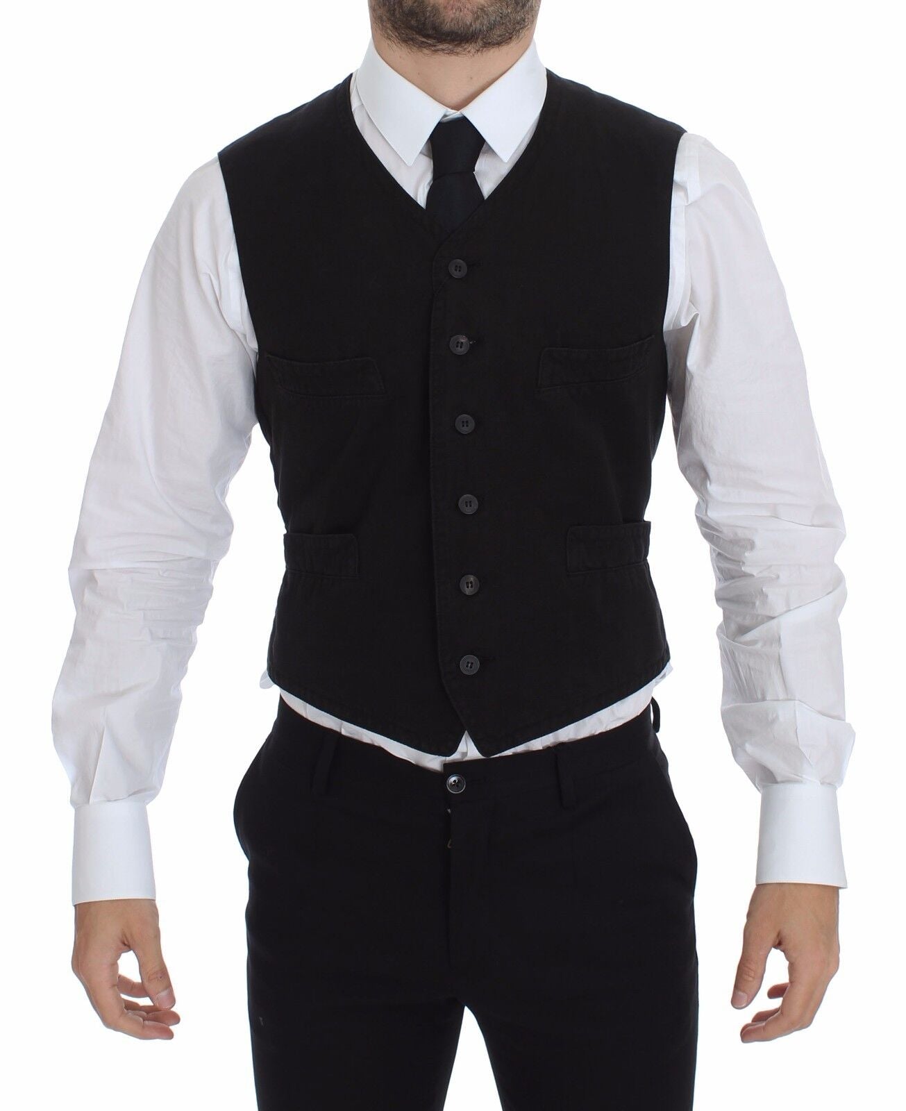 Dolce &amp; Gabbana - Robe-gilet élégante en coton mélangé noir