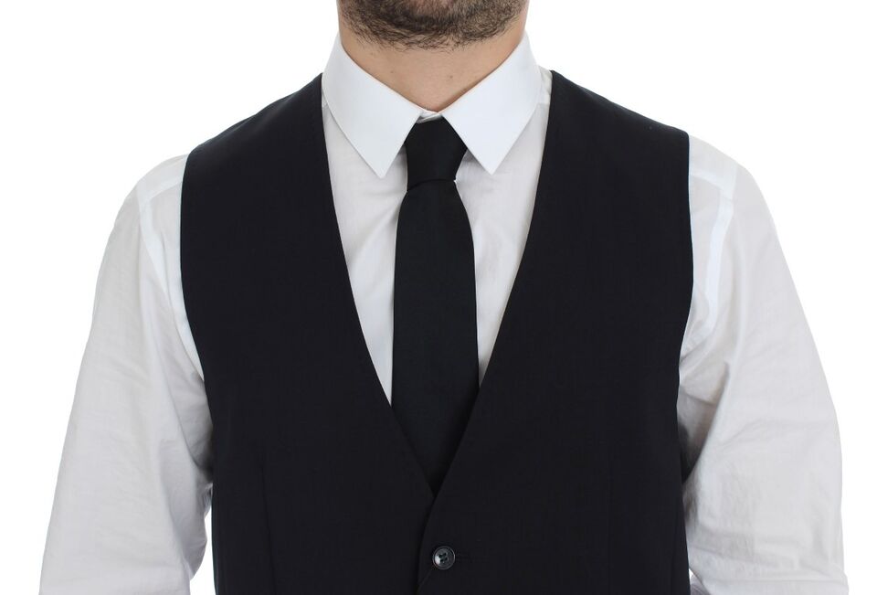 Dolce &amp; Gabbana Élégant gilet en laine et soie à rayures grises