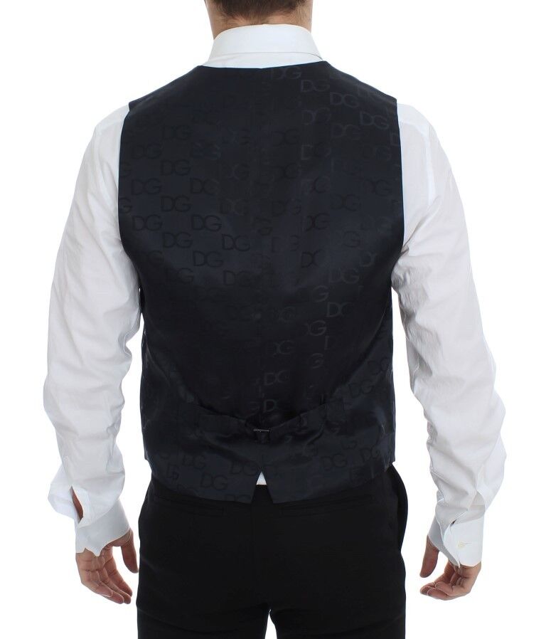 Dolce &amp; Gabbana Élégant gilet en laine et soie à rayures grises