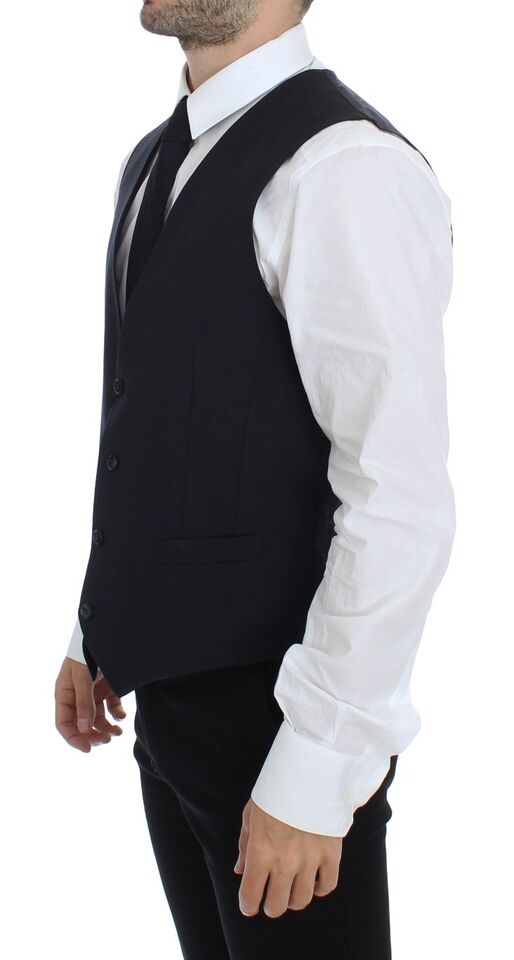 Dolce &amp; Gabbana Élégant gilet en laine et soie à rayures grises