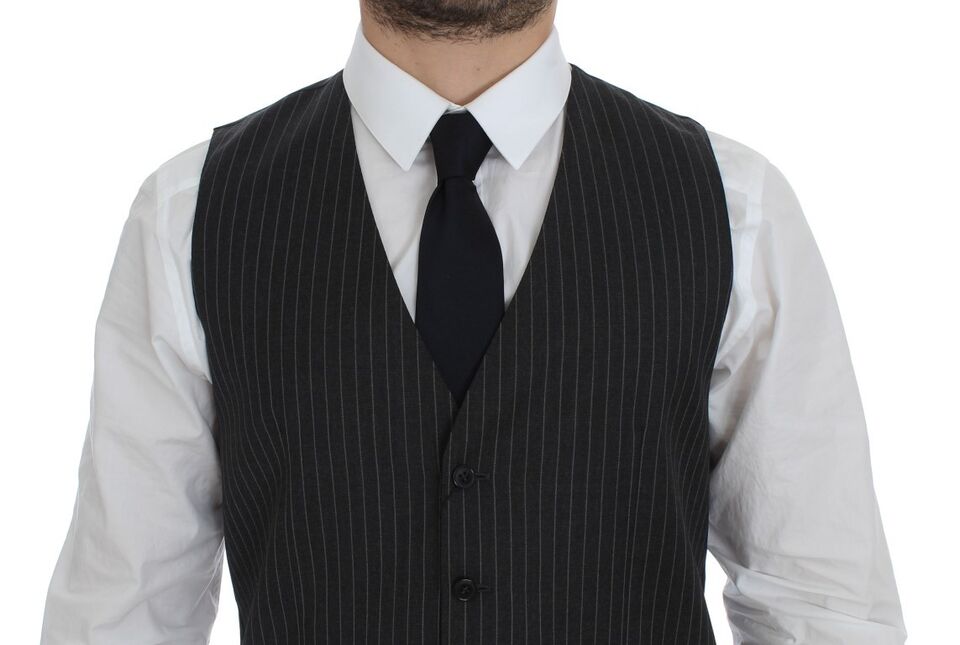 Dolce &amp; Gabbana Élégant gilet en laine à rayures grises