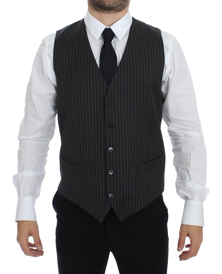 Dolce &amp; Gabbana Élégant gilet en laine à rayures grises