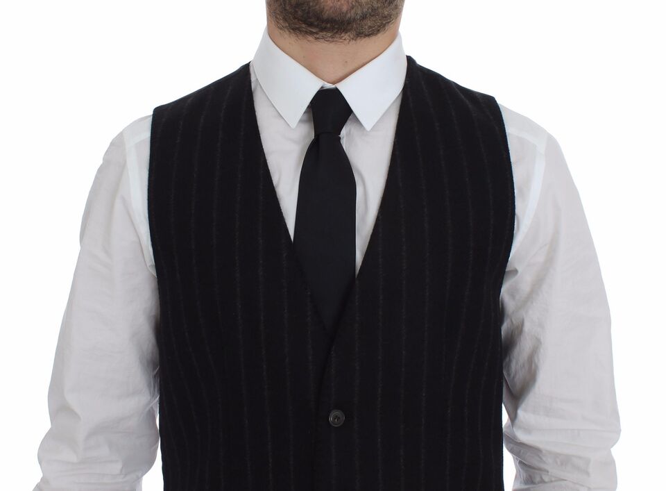 Dolce &amp; Gabbana Élégant gilet à rayures noires à boutonnage simple
