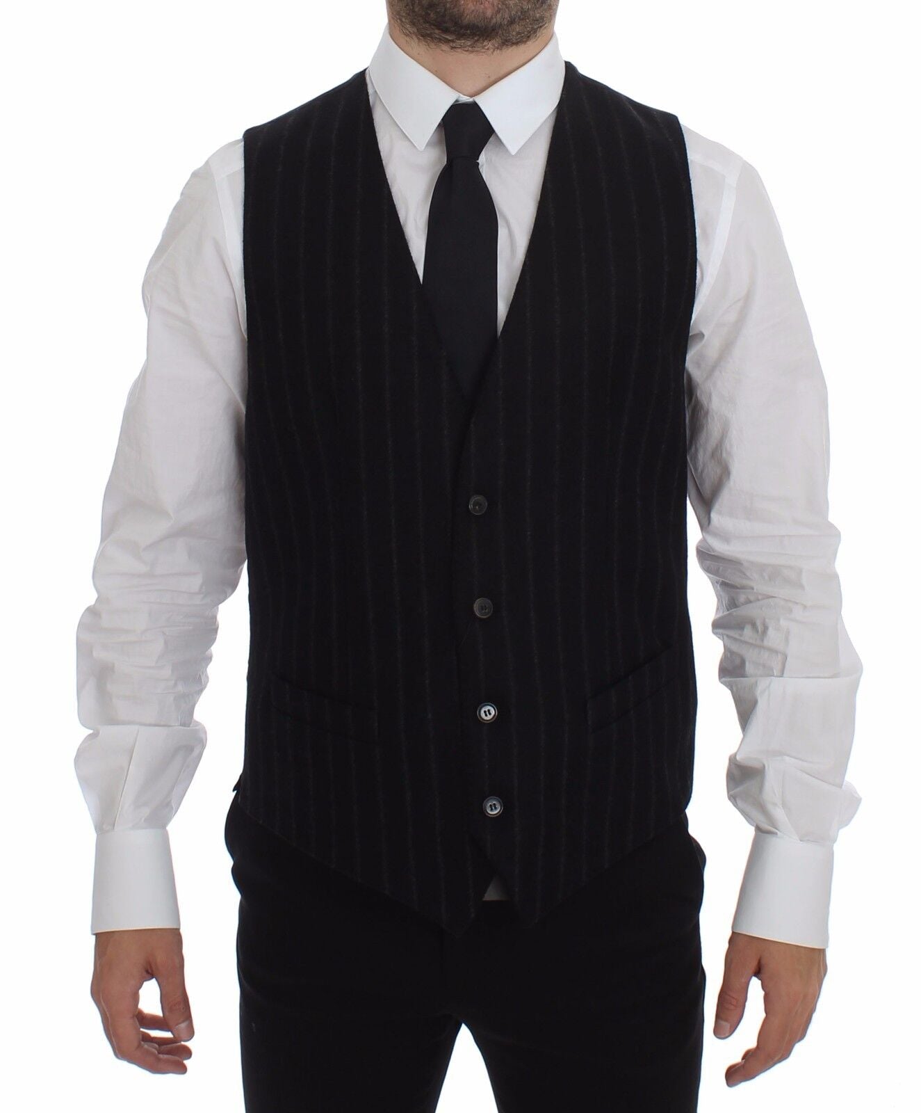 Dolce &amp; Gabbana Élégant gilet à rayures noires à boutonnage simple