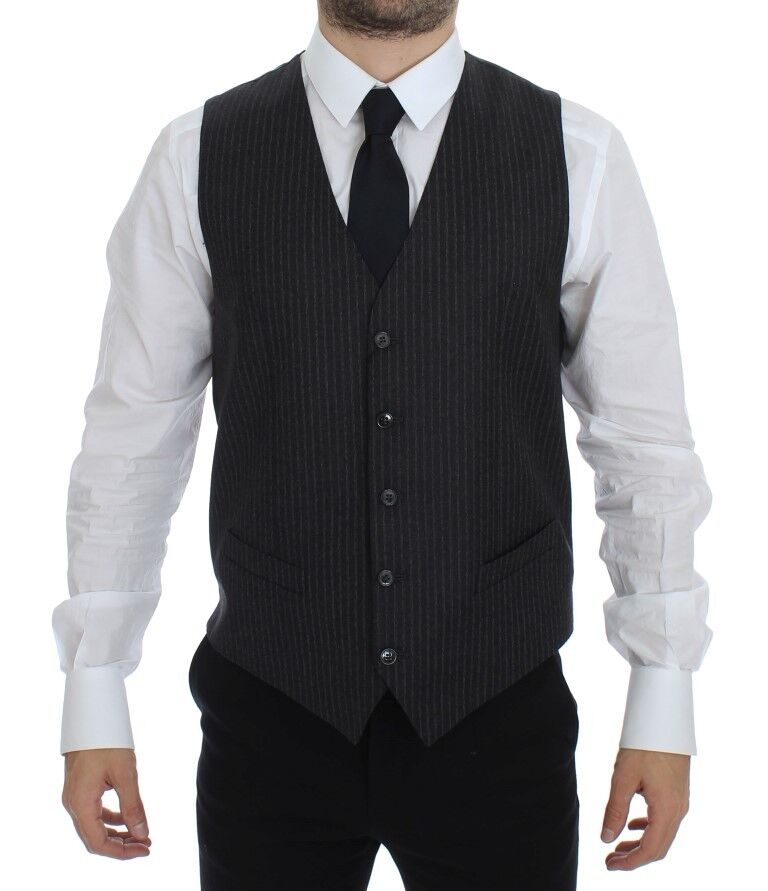 Dolce &amp; Gabbana Élégant gilet en laine à rayures grises