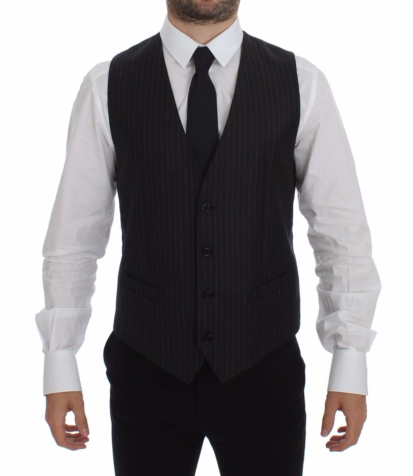 Dolce &amp; Gabbana - Robe-gilet élégante en laine à rayures grises