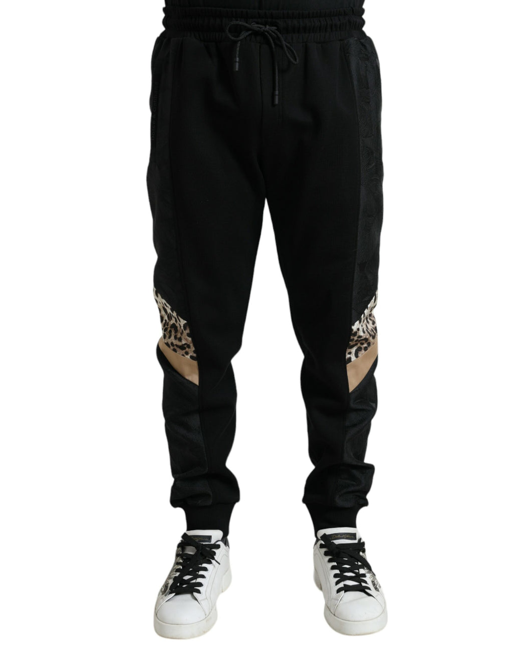 Dolce &amp; Gabbana Elegante schwarze Jogginghose mit Leopardenmuster