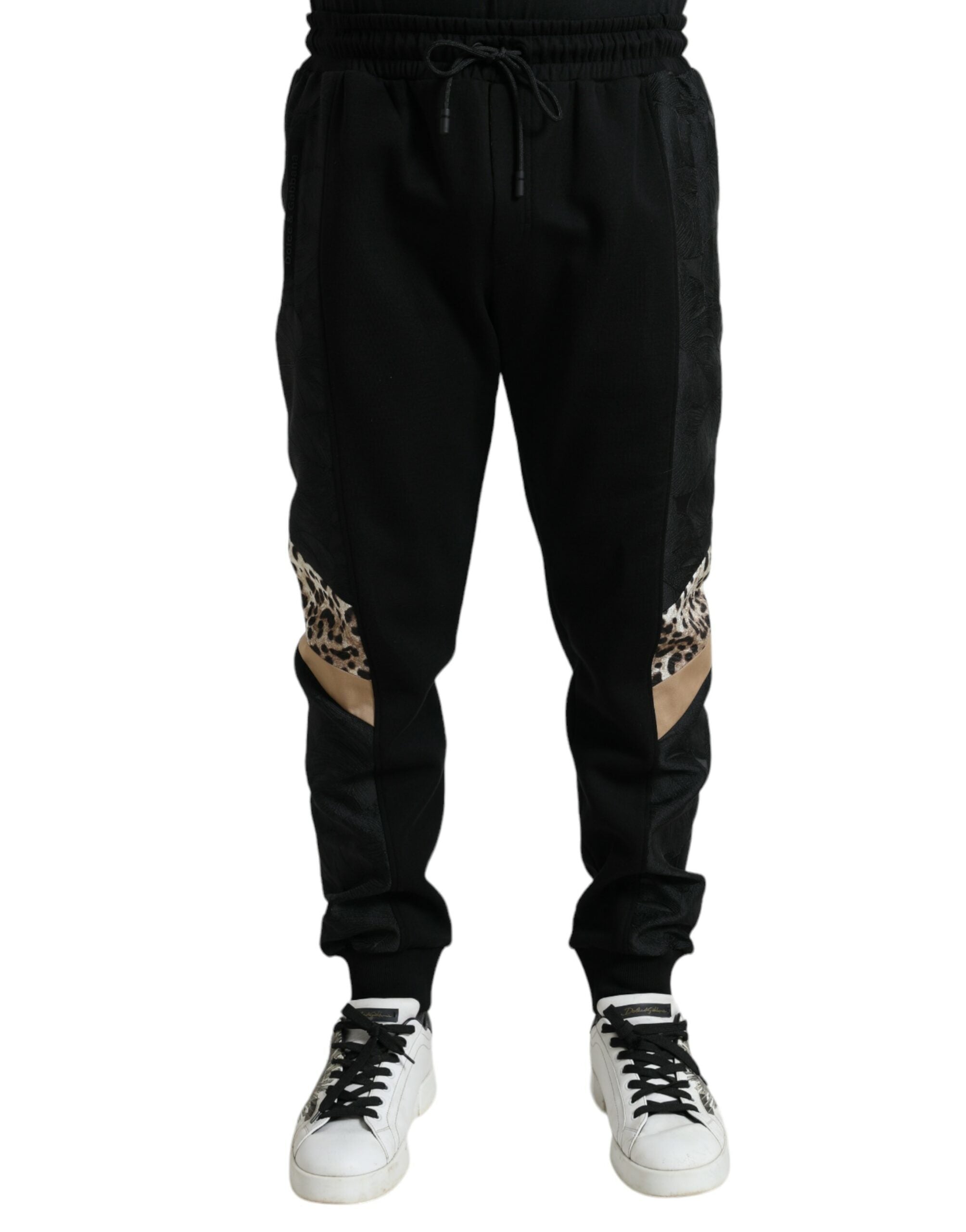 Dolce &amp; Gabbana Elegante schwarze Jogginghose mit Leopardenmuster
