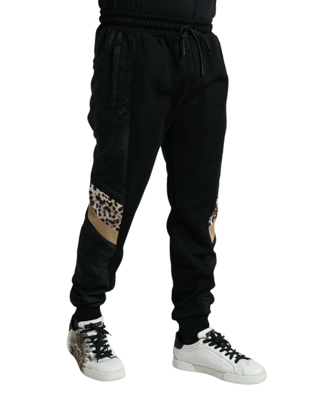 Dolce &amp; Gabbana Elegante schwarze Jogginghose mit Leopardenmuster