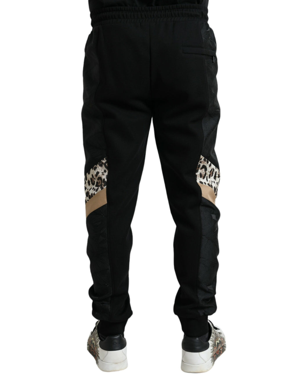 Dolce &amp; Gabbana Elegante schwarze Jogginghose mit Leopardenmuster
