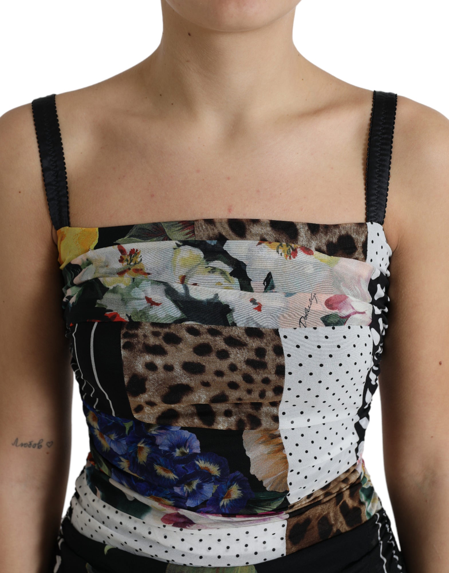 Robe midi élégante en soie patchwork Dolce &amp; Gabbana