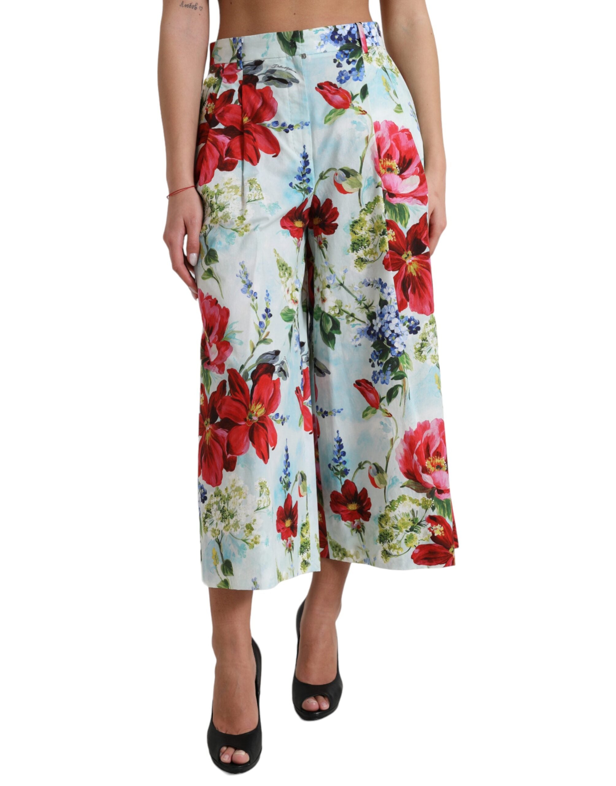 Dolce &amp; Gabbana – Hose mit weitem Bein und Blumenmuster und hoher Taille