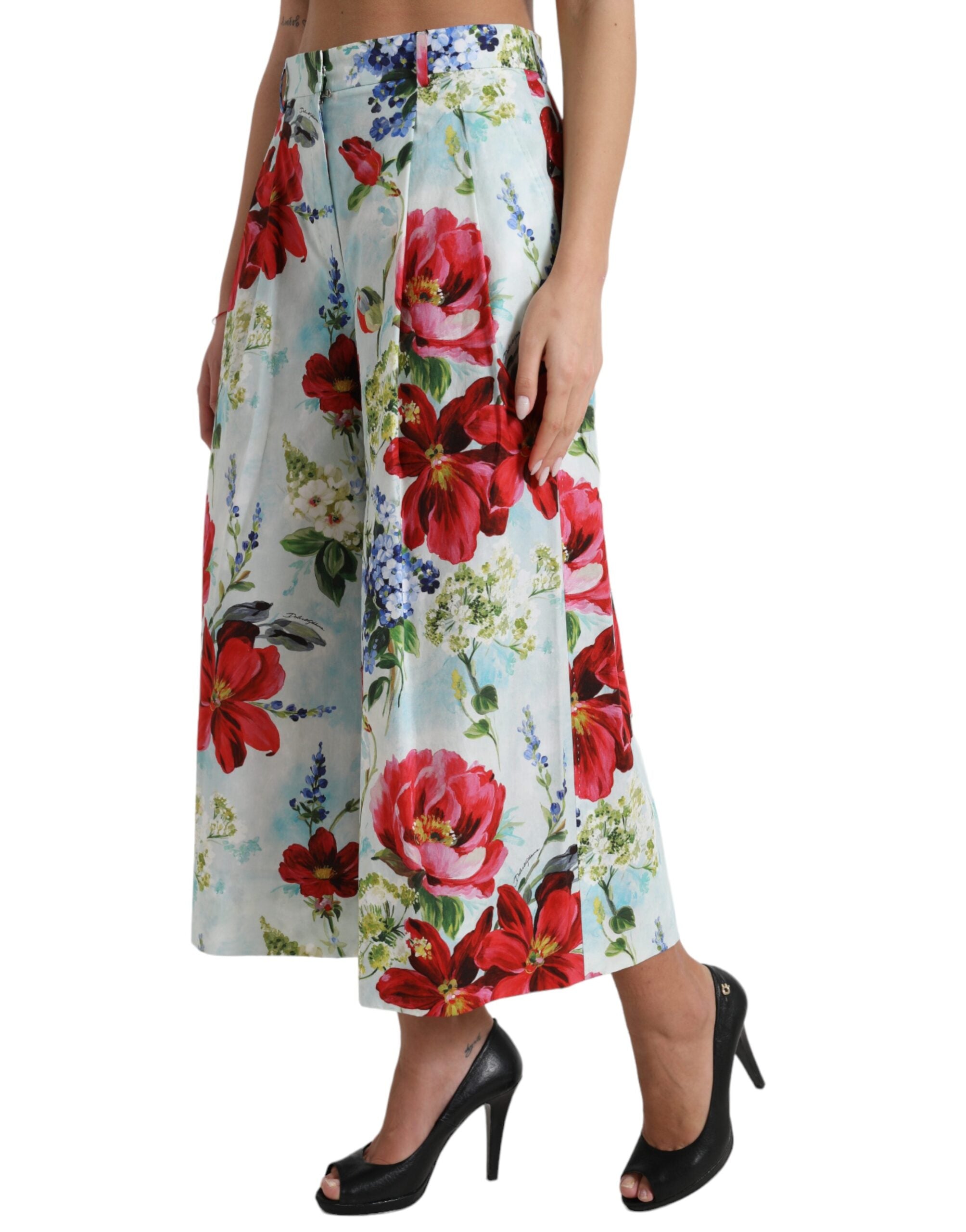 Dolce &amp; Gabbana – Hose mit weitem Bein und Blumenmuster und hoher Taille