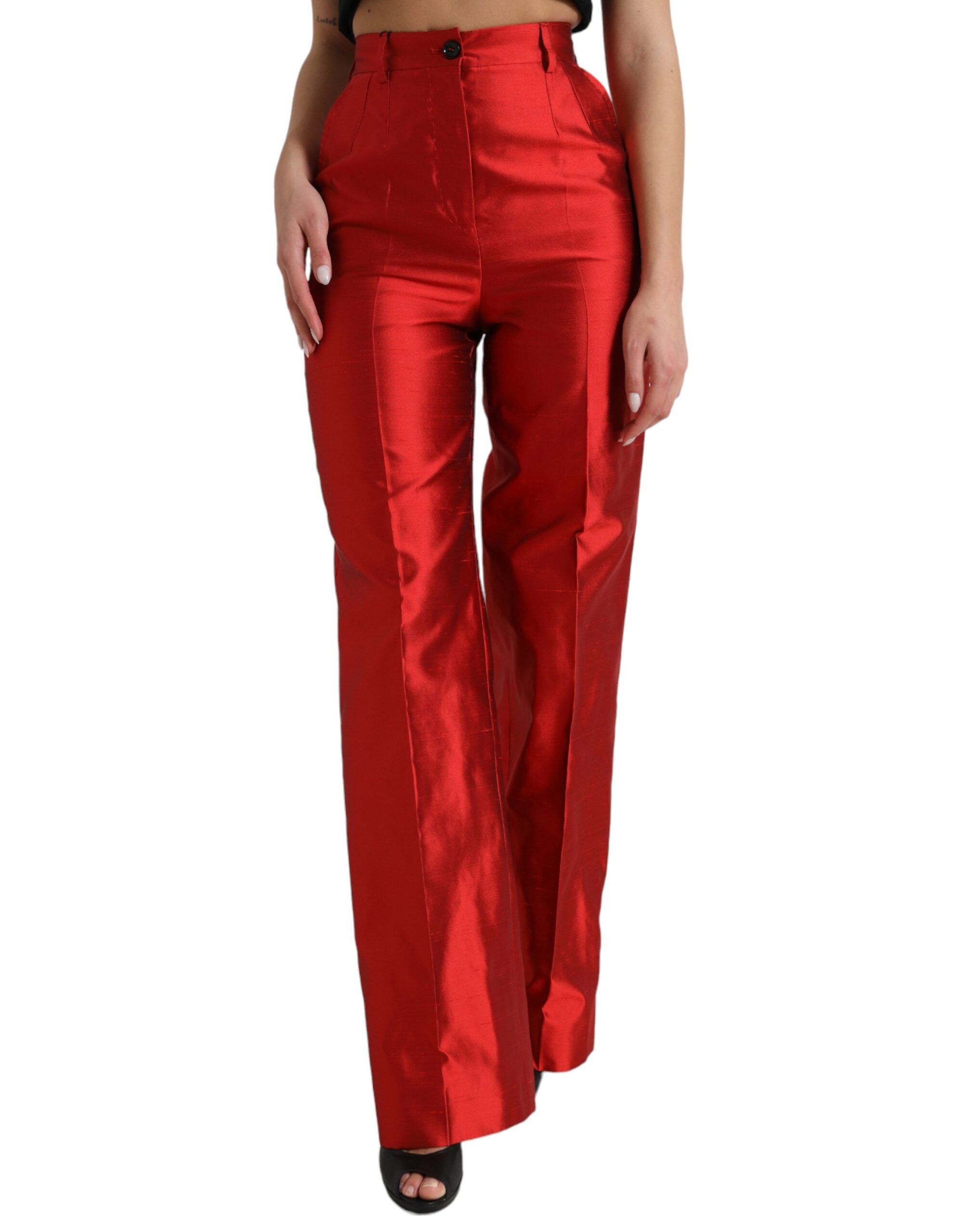 Dolce &amp; Gabbana Elegante Seidenhose mit hoher Taille und weitem Bein