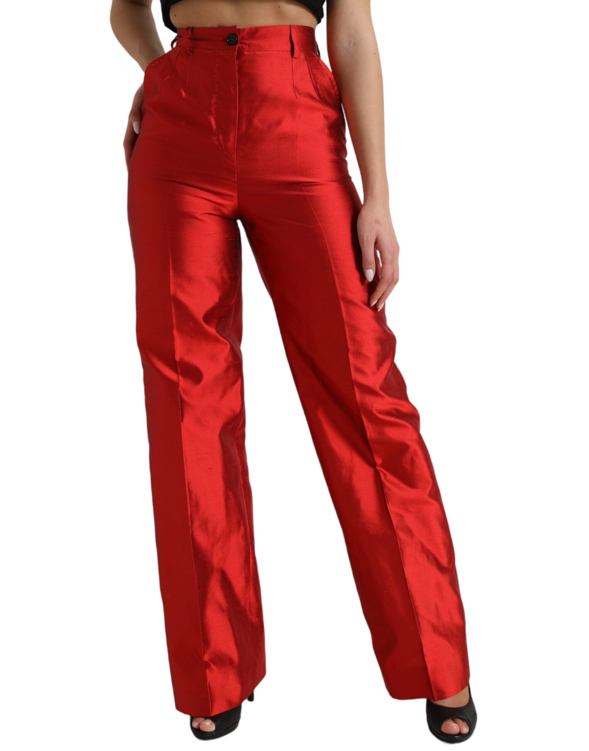 Dolce &amp; Gabbana Elegante Seidenhose mit hoher Taille und weitem Bein