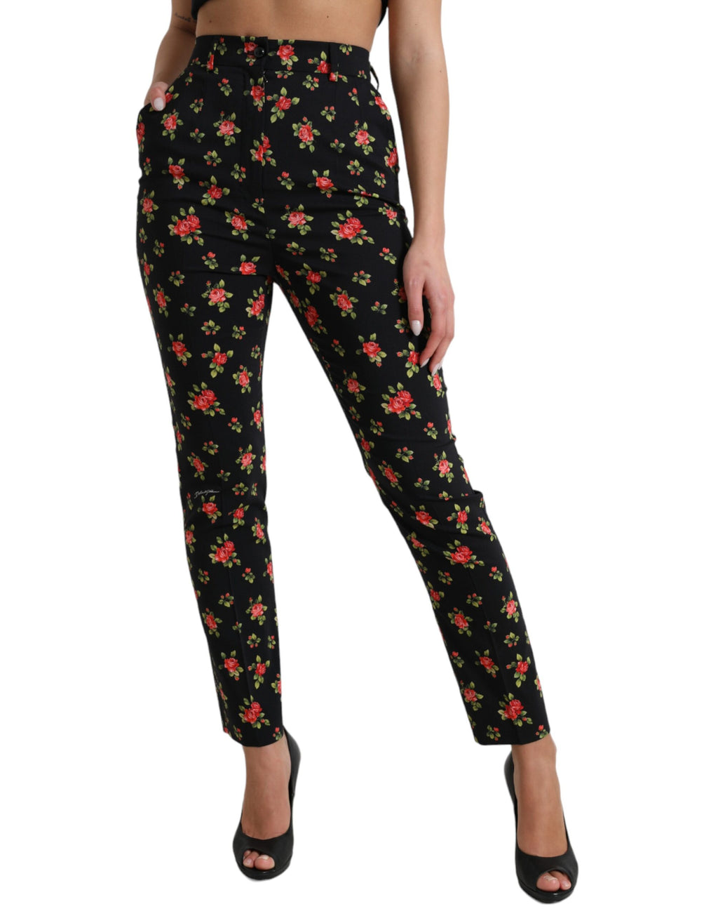 Dolce &amp; Gabbana Elegante, hoch taillierte, florale Tapered-Hose