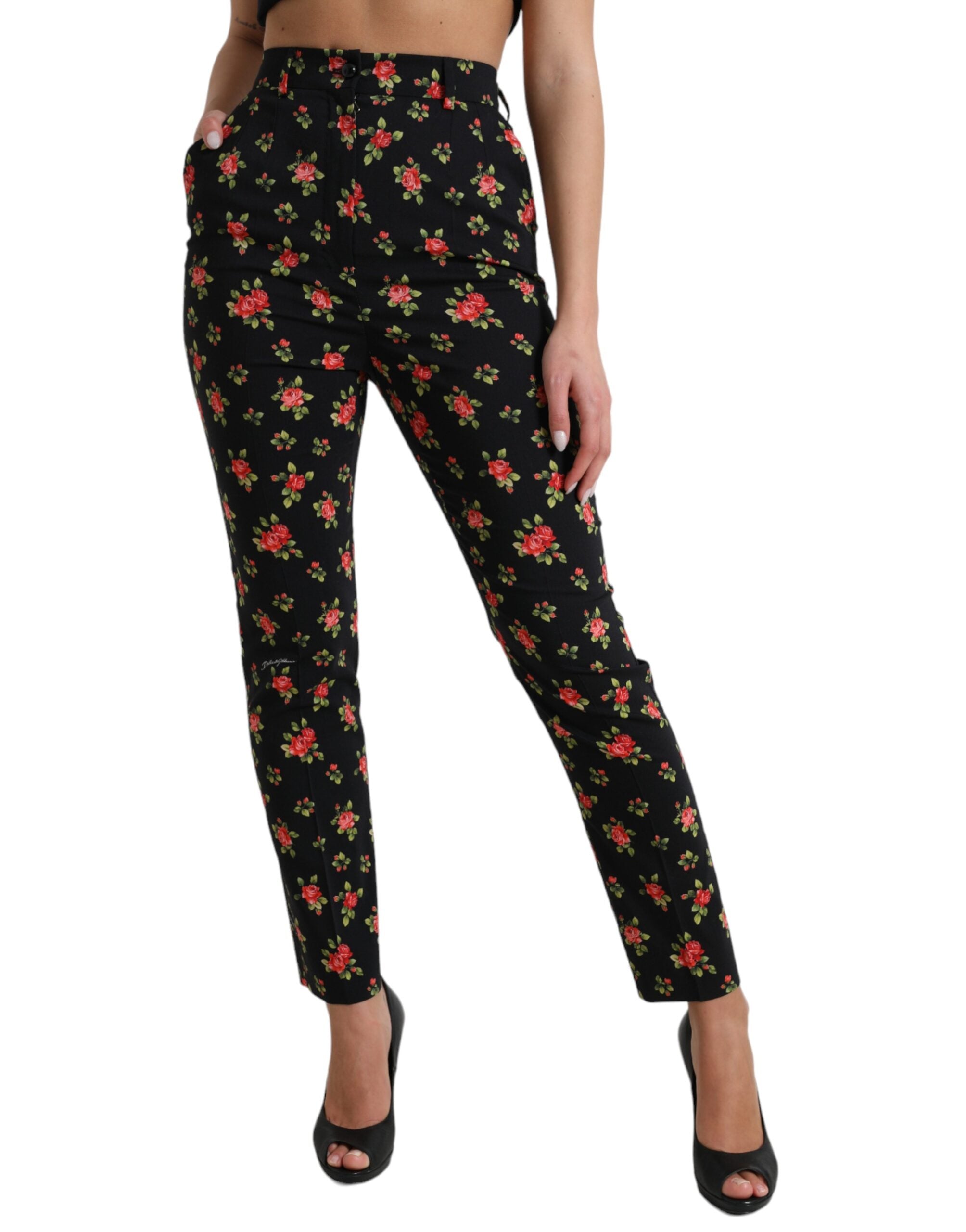 Dolce &amp; Gabbana Elegante, hoch taillierte, florale Tapered-Hose
