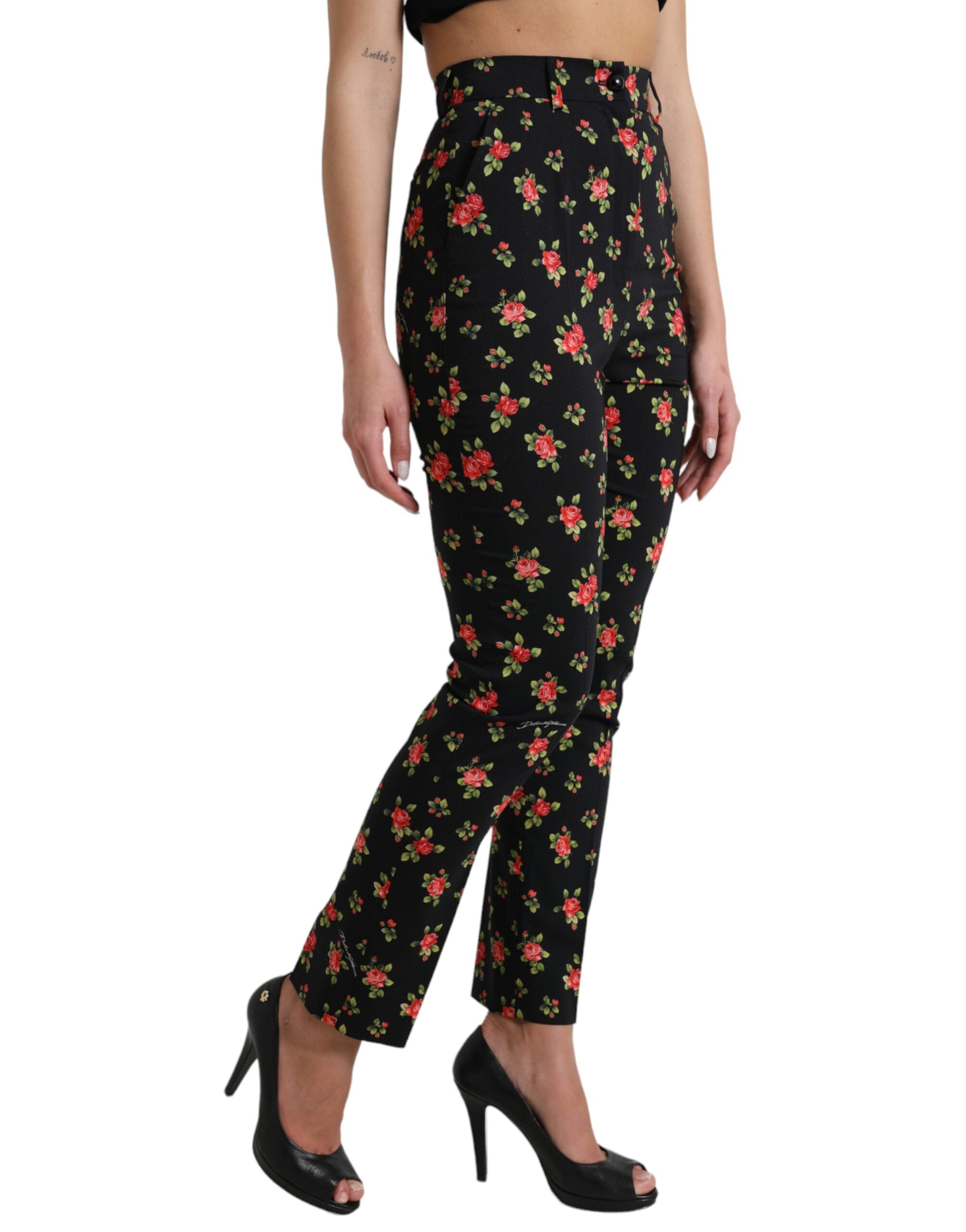 Dolce &amp; Gabbana Elegante, hoch taillierte, florale Tapered-Hose
