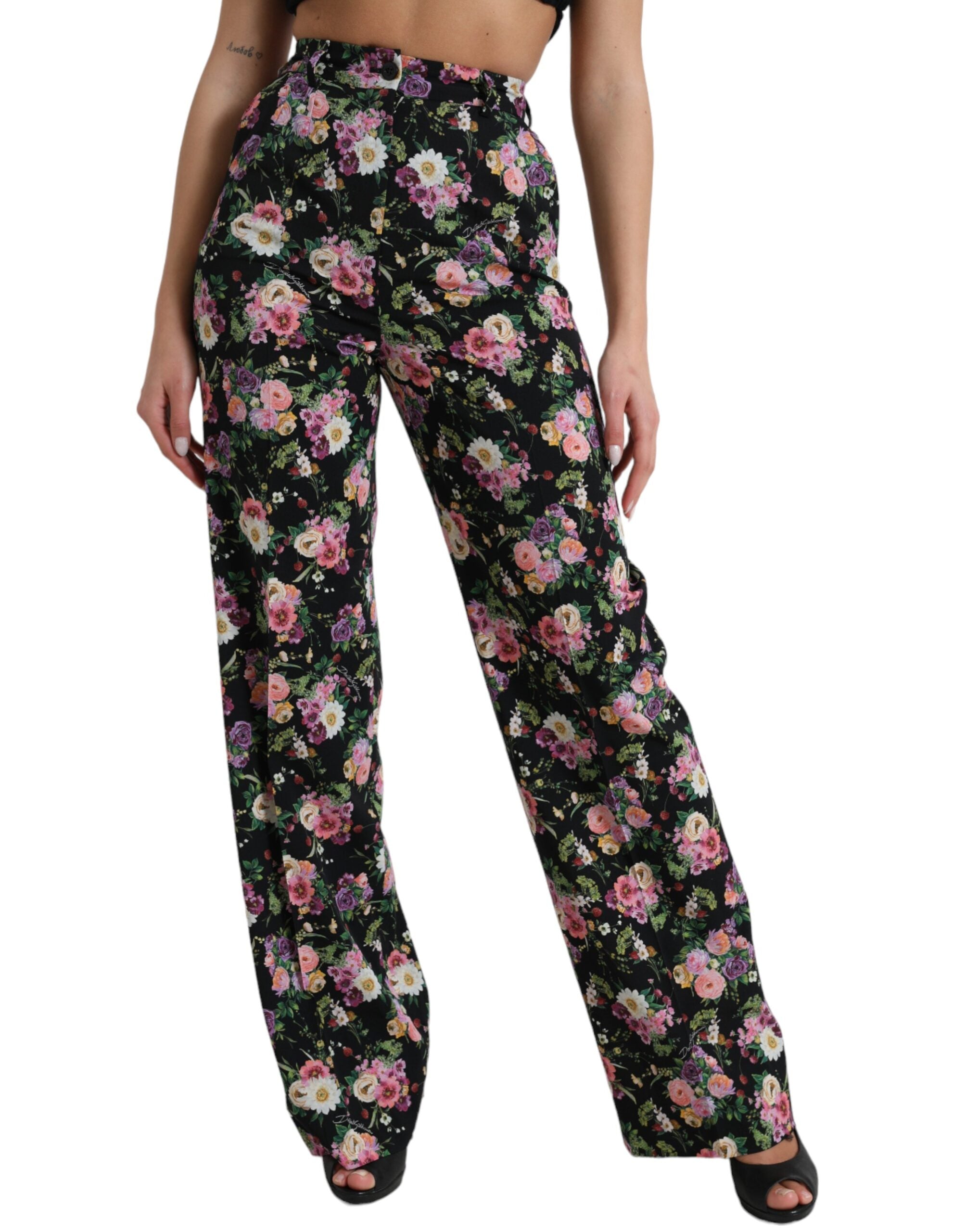 Dolce &amp; Gabbana – Hose mit weitem Bein und Blumenmuster und hoher Taille