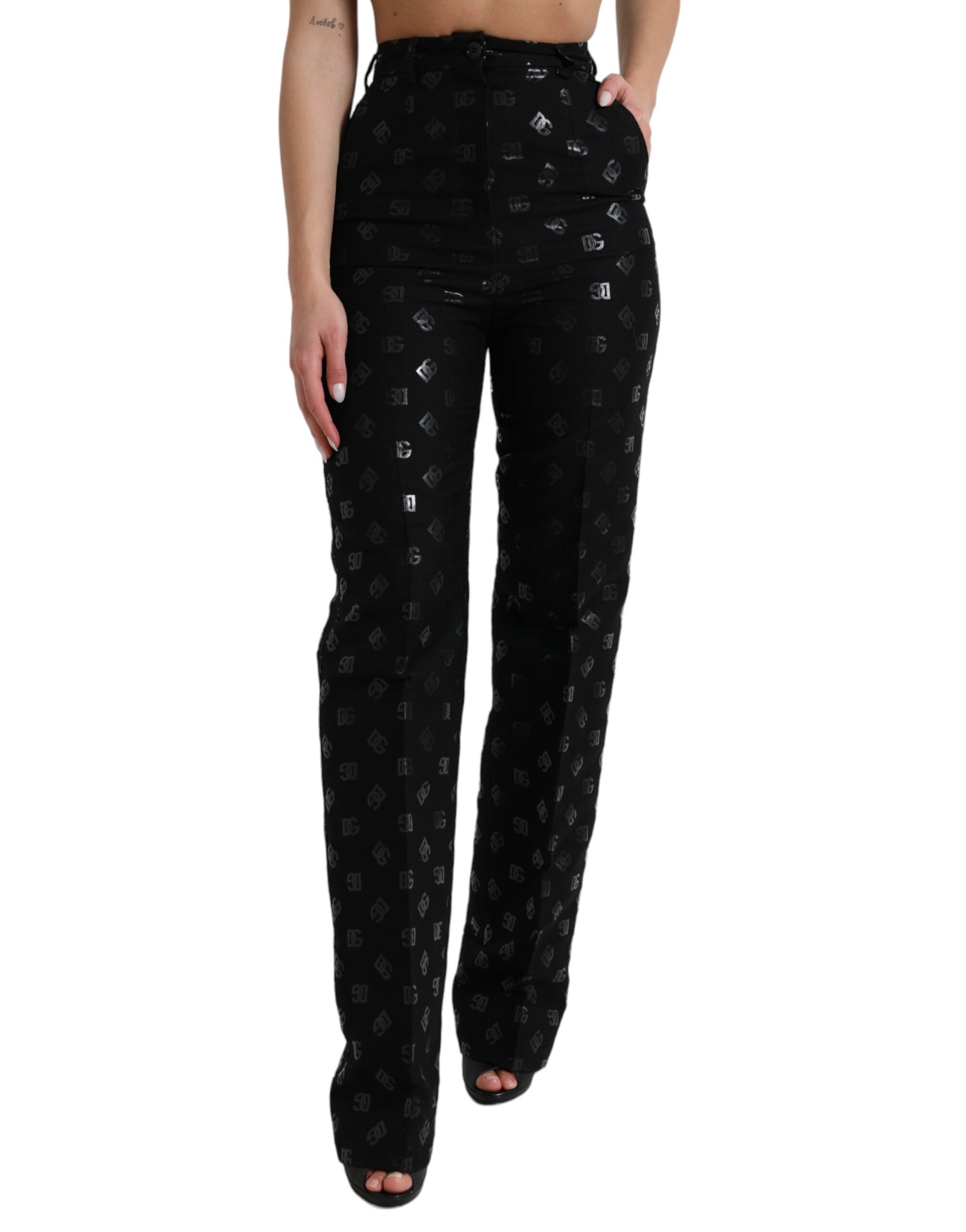 Dolce &amp; Gabbana – Schicke, gerade Hose mit hoher Taille und Logo-Print