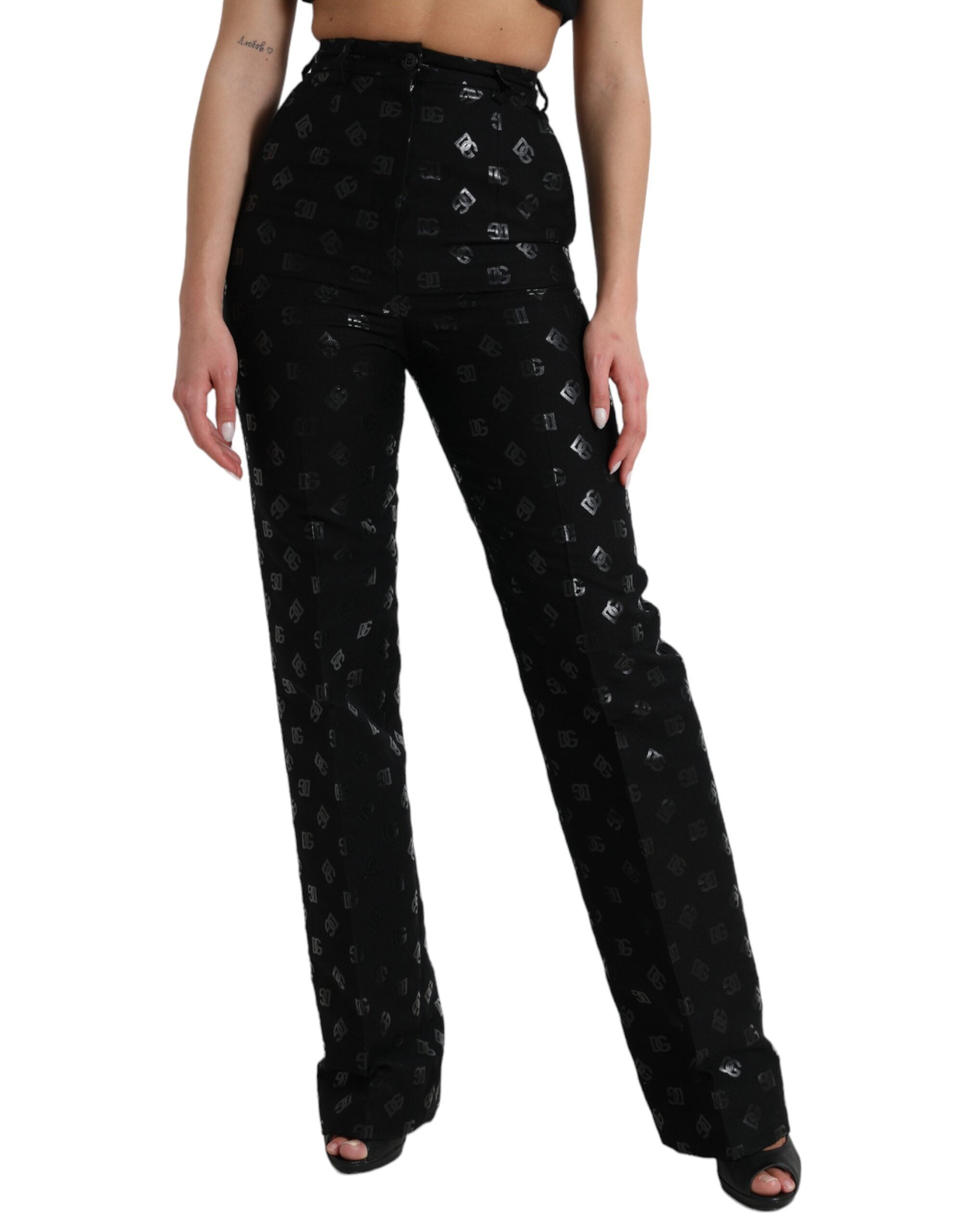 Dolce &amp; Gabbana – Schicke, gerade Hose mit hoher Taille und Logo-Print