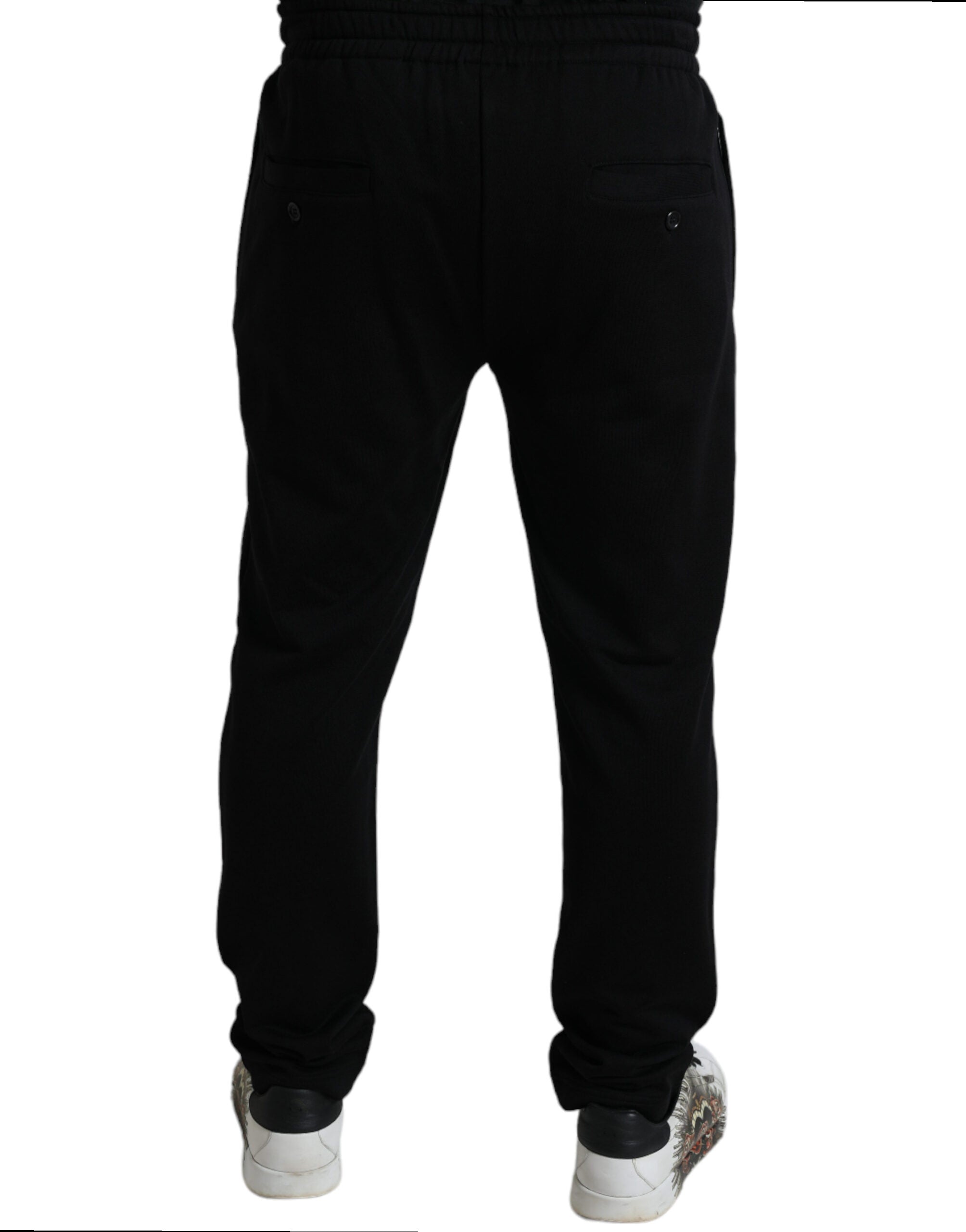 Dolce &amp; Gabbana Elegante schwarze Baumwoll-Jogginghose mit Logo-Stickerei