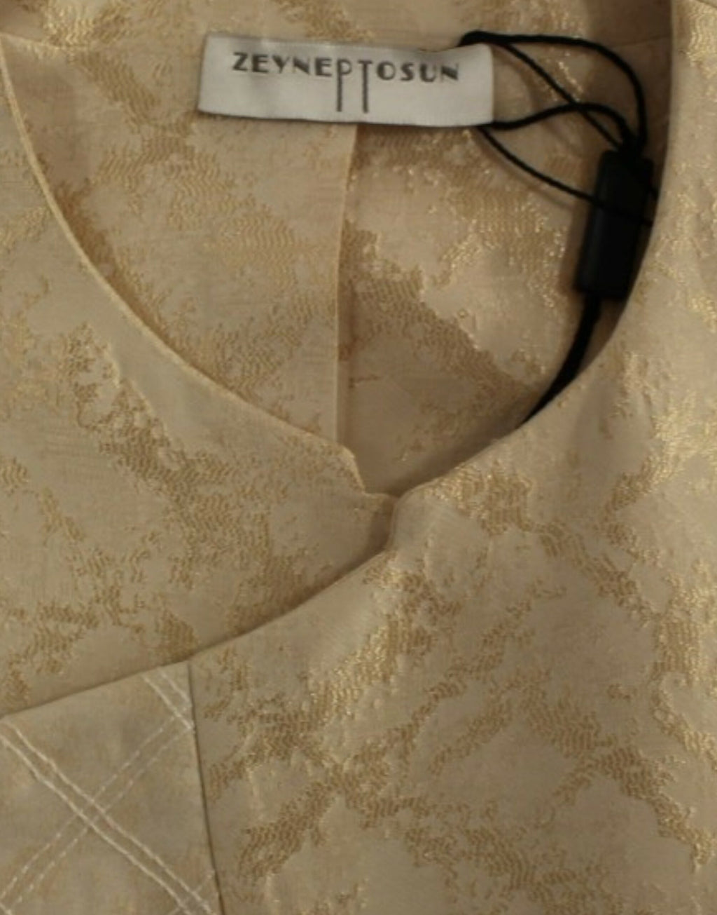 Veste sans manches en brocart beige exquis Zeyneptosun