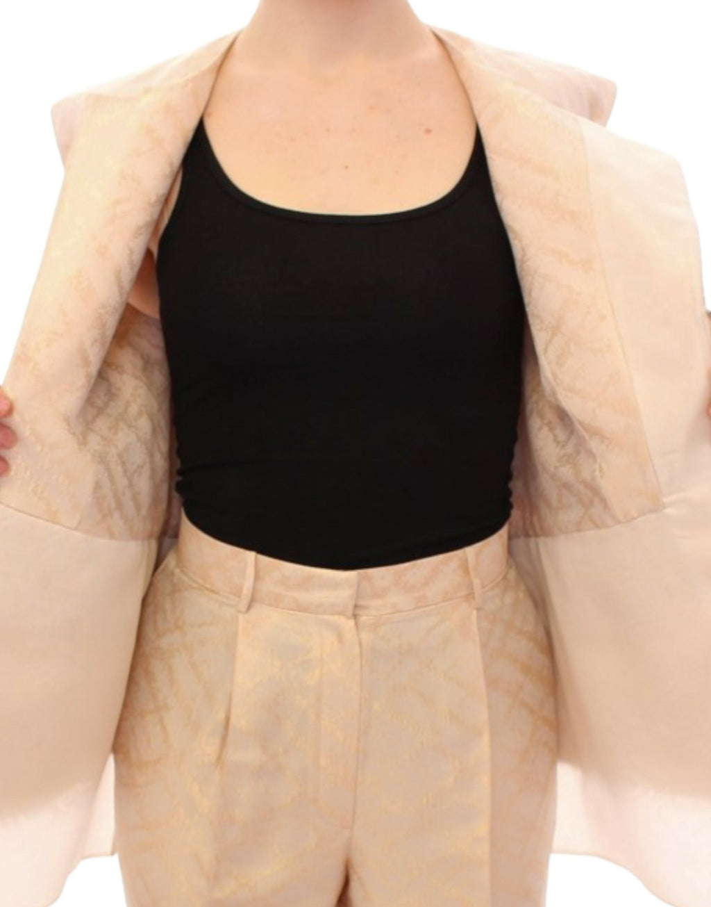Veste sans manches en brocart beige exquis Zeyneptosun