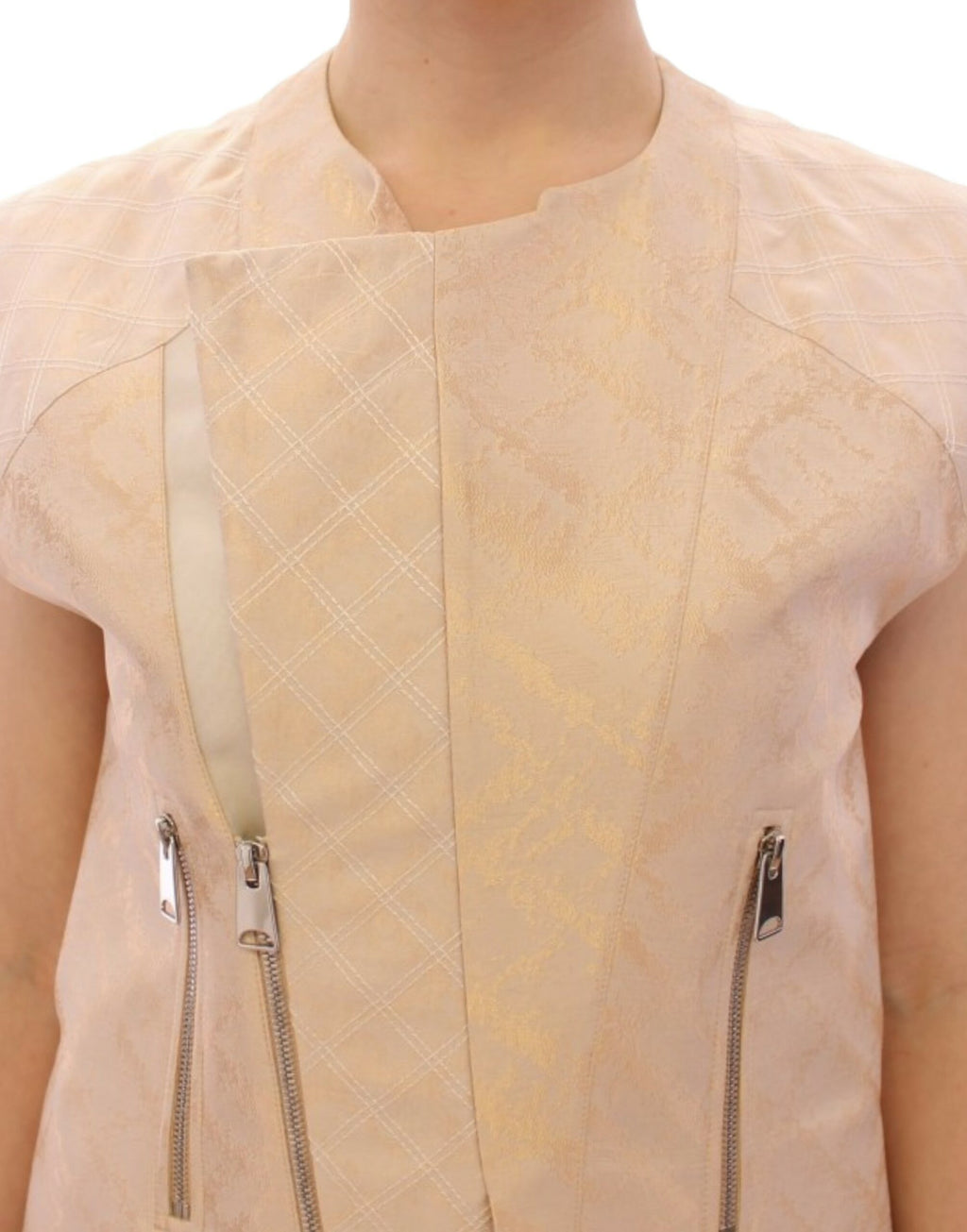 Veste sans manches en brocart beige exquis Zeyneptosun