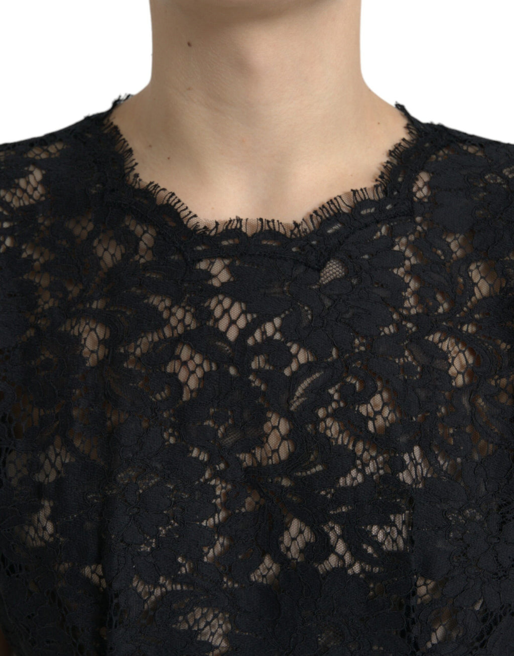 Dolce &amp; Gabbana – Elegantes schwarzes Minikleid in A-Linie mit Blumenspitze