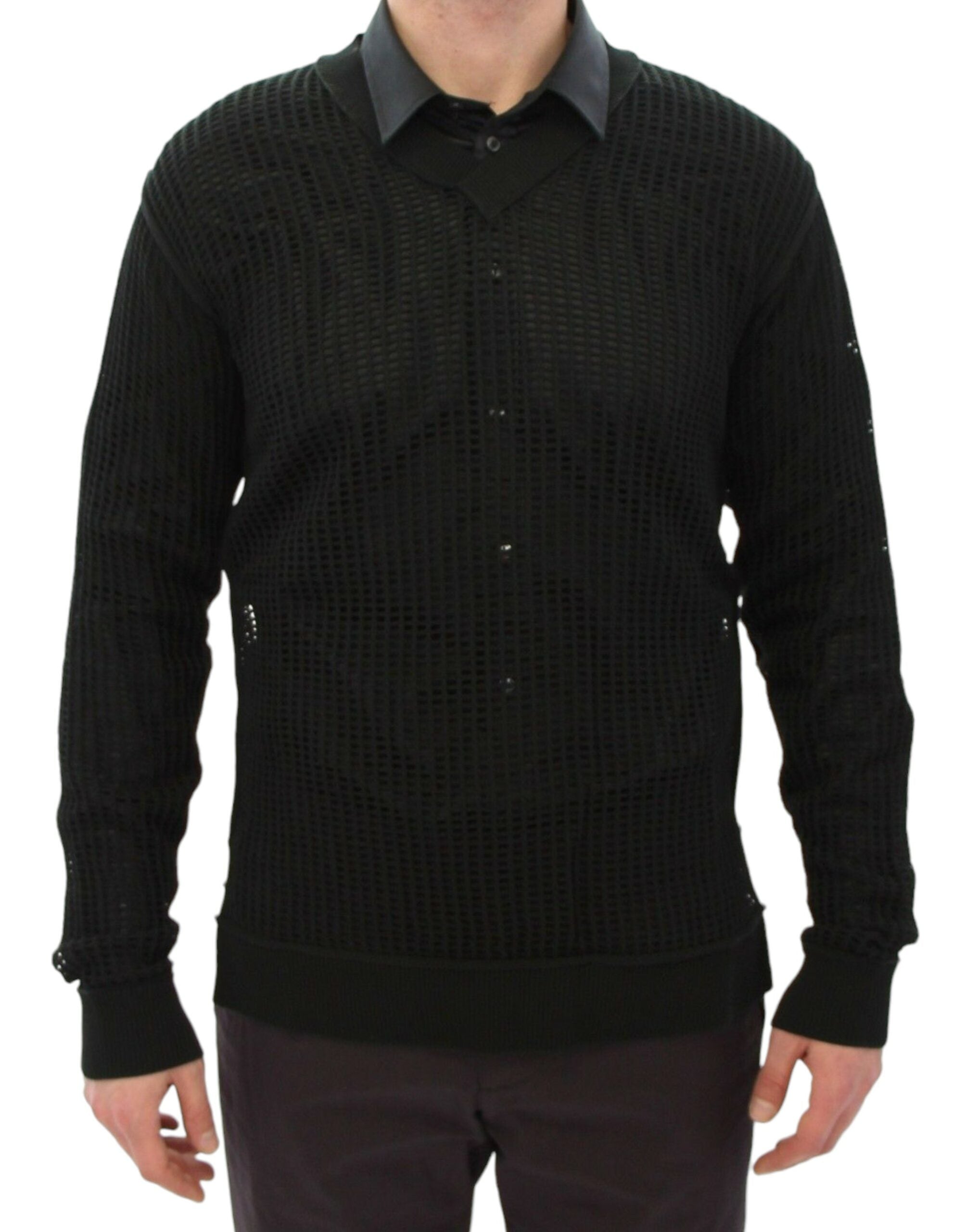 Dolce &amp; Gabbana Eleganter dunkelgrüner Strickpullover mit V-Ausschnitt