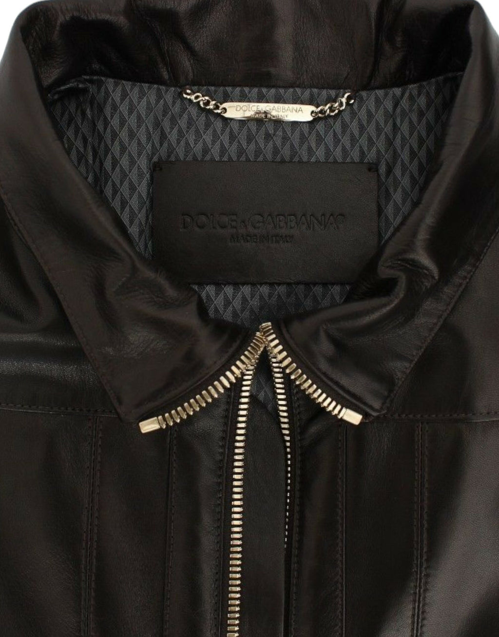 Dolce &amp; Gabbana Elegante braune Lederjacke mit Golddetails