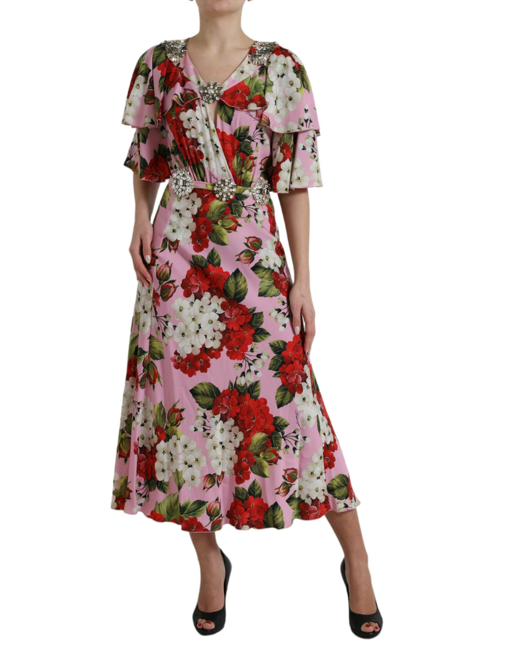 Dolce &amp; Gabbana Elegantes Seidenkleid mit Kristallverzierung
