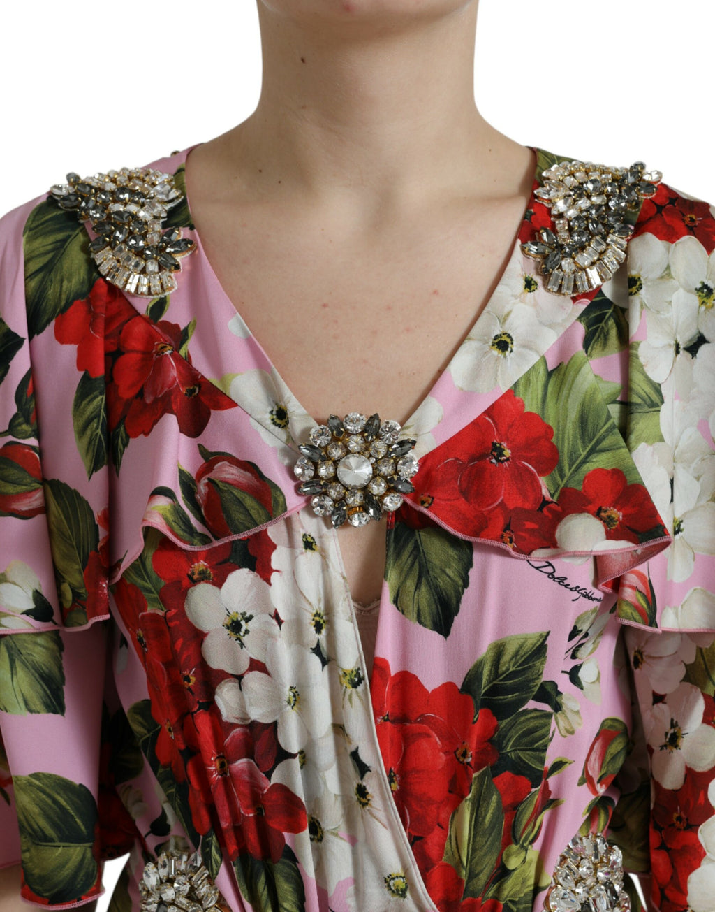 Dolce &amp; Gabbana Elegantes Seidenkleid mit Kristallverzierung