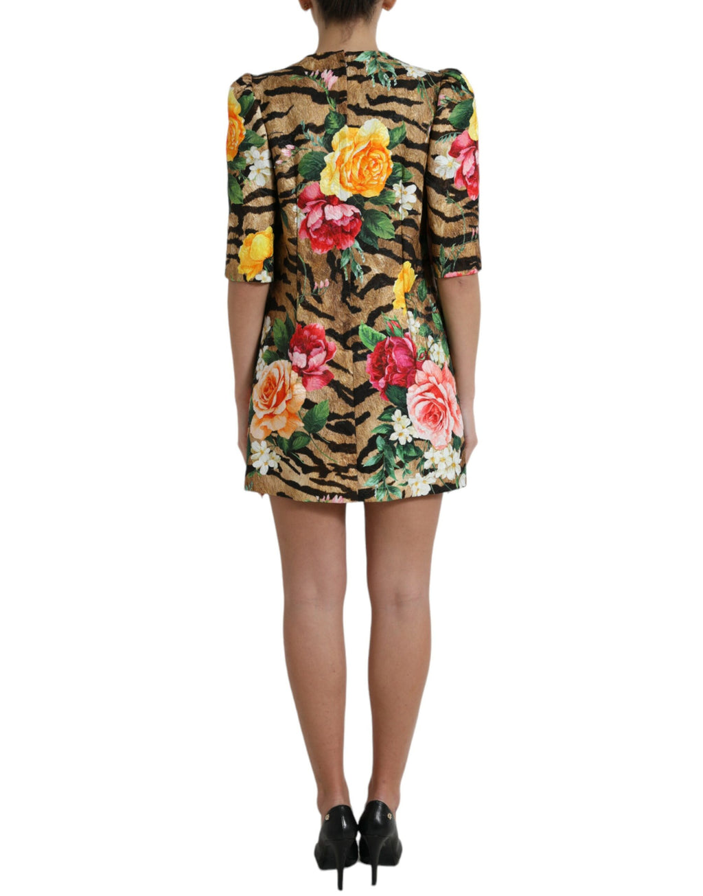 Robe courte droite à imprimé animal et floral Dolce &amp; Gabbana