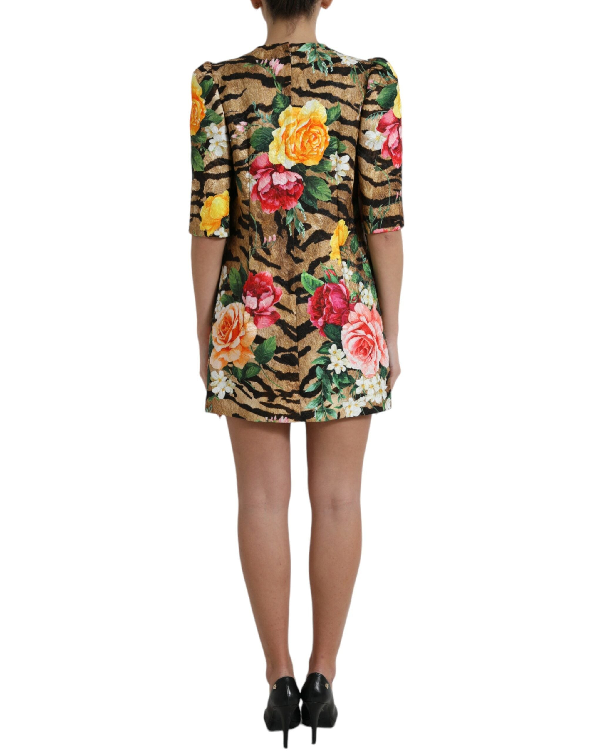 Robe courte droite à imprimé animal et floral Dolce &amp; Gabbana