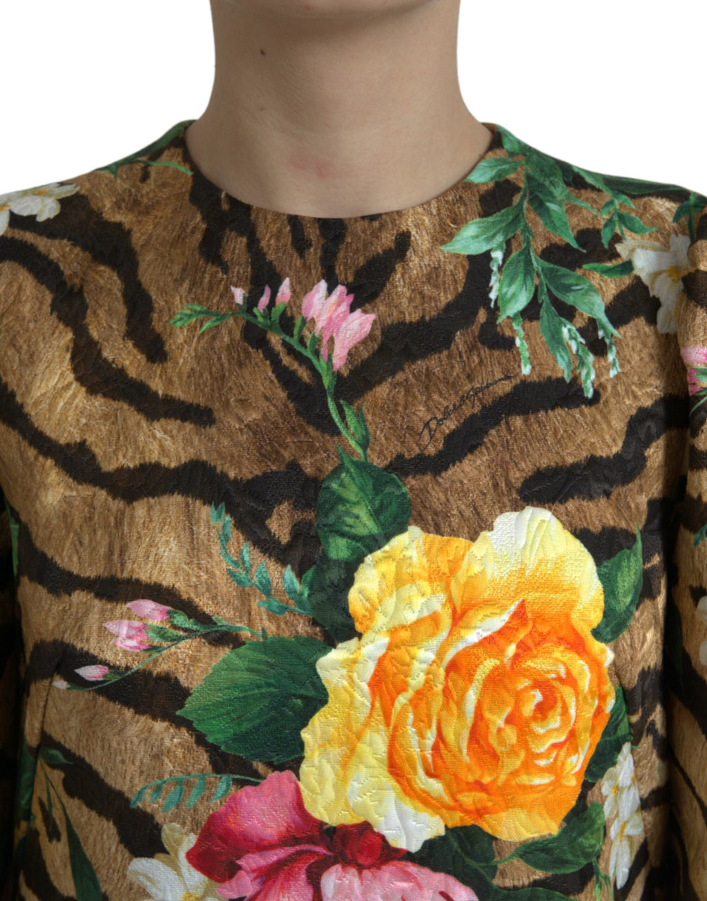 Robe courte droite à imprimé animal et floral Dolce &amp; Gabbana
