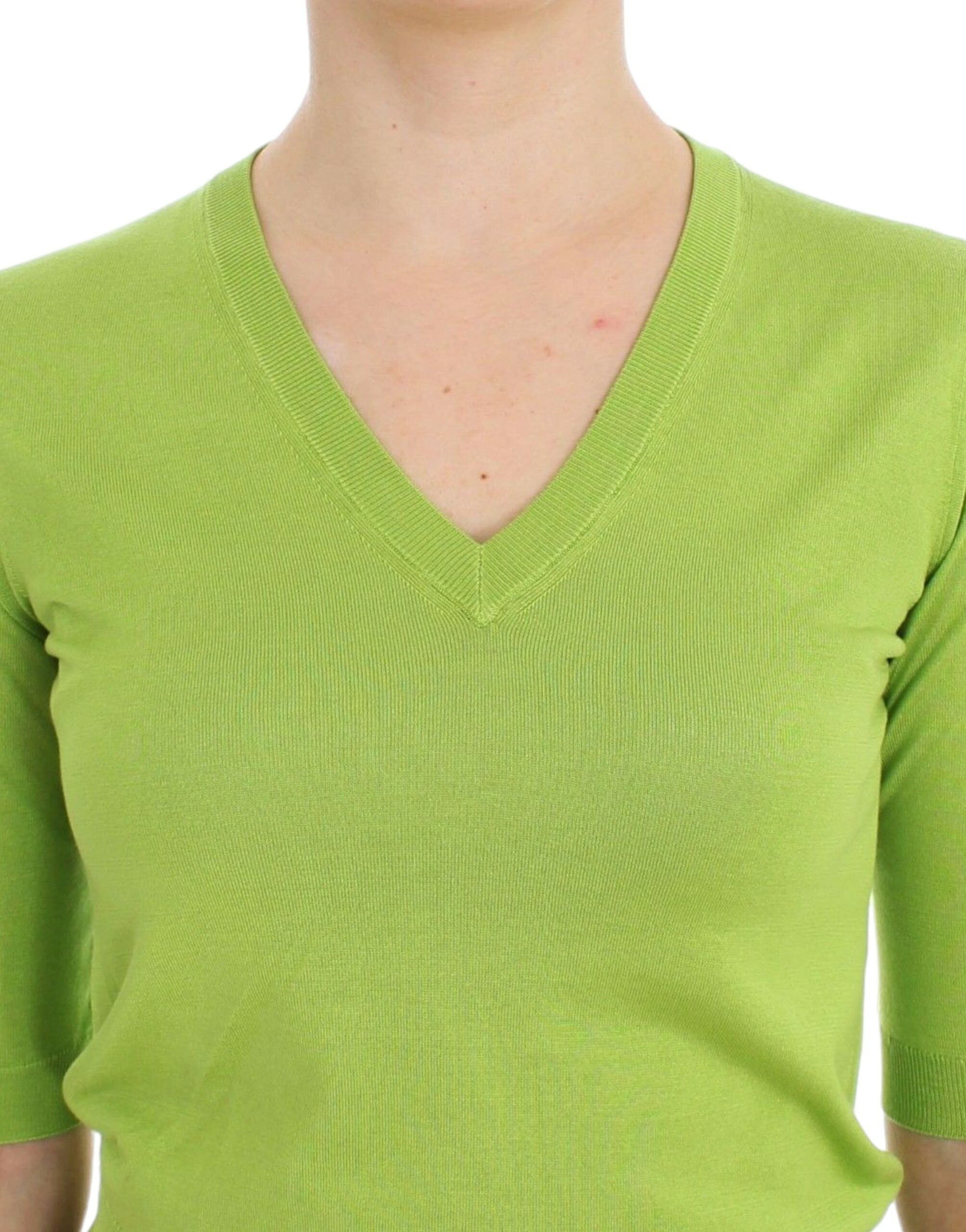 Dolce &amp; Gabbana Smaragdgrüner Wollpullover mit V-Ausschnitt