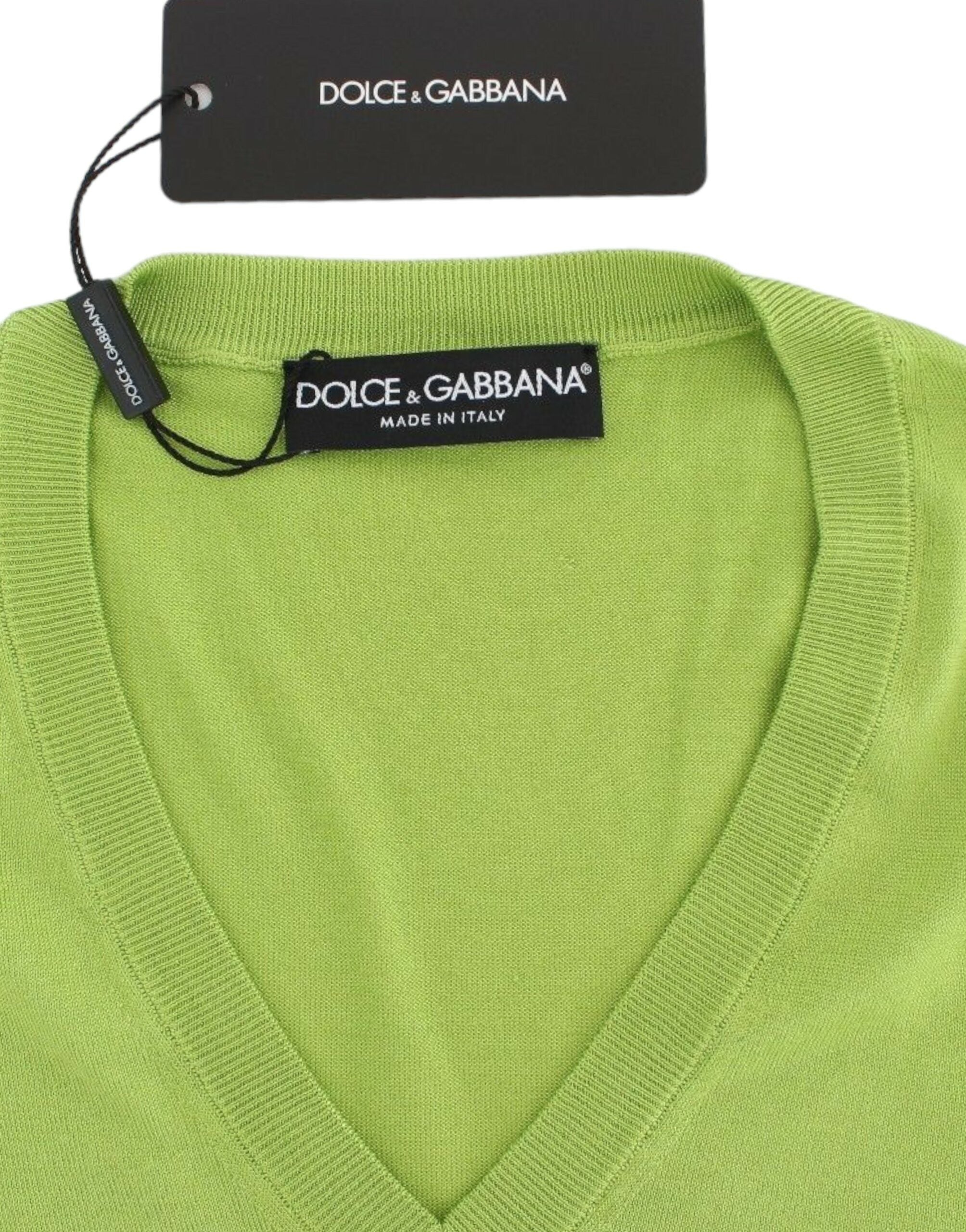 Dolce &amp; Gabbana Smaragdgrüner Wollpullover mit V-Ausschnitt