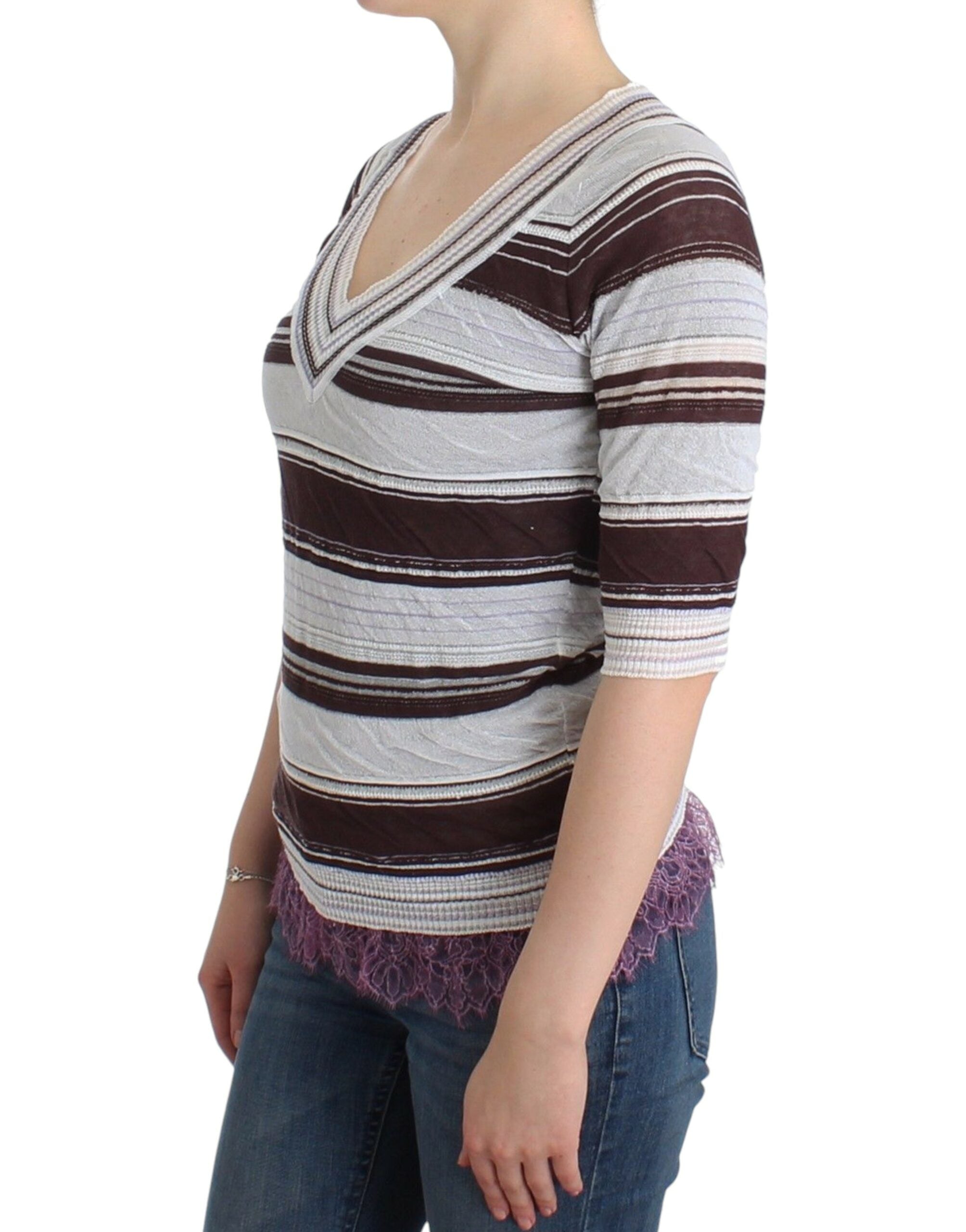 Ermanno Scervino Gestreiftes Stricktop mit V-Ausschnitt und Spitzensaum
