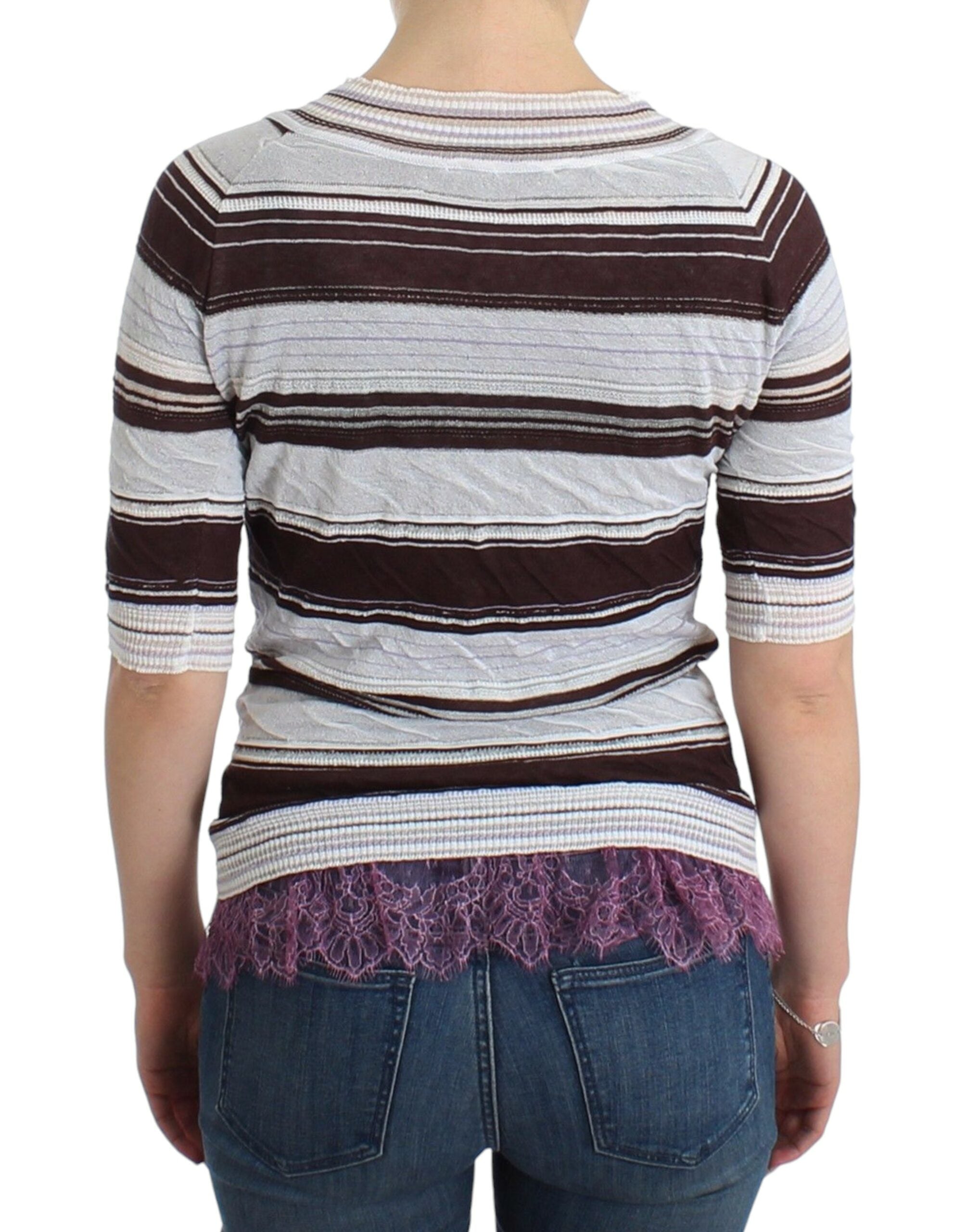 Ermanno Scervino Gestreiftes Stricktop mit V-Ausschnitt und Spitzensaum