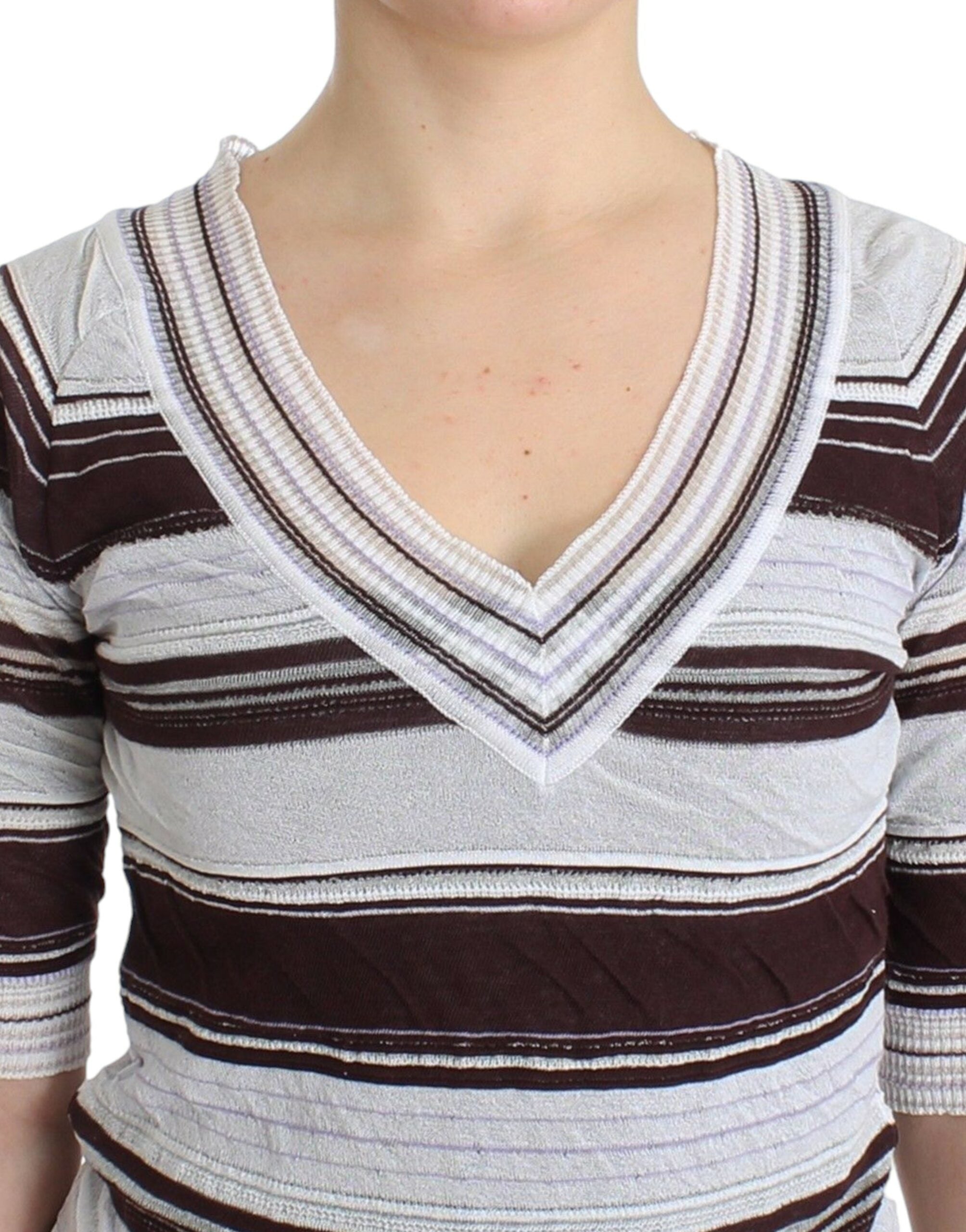 Ermanno Scervino Gestreiftes Stricktop mit V-Ausschnitt und Spitzensaum